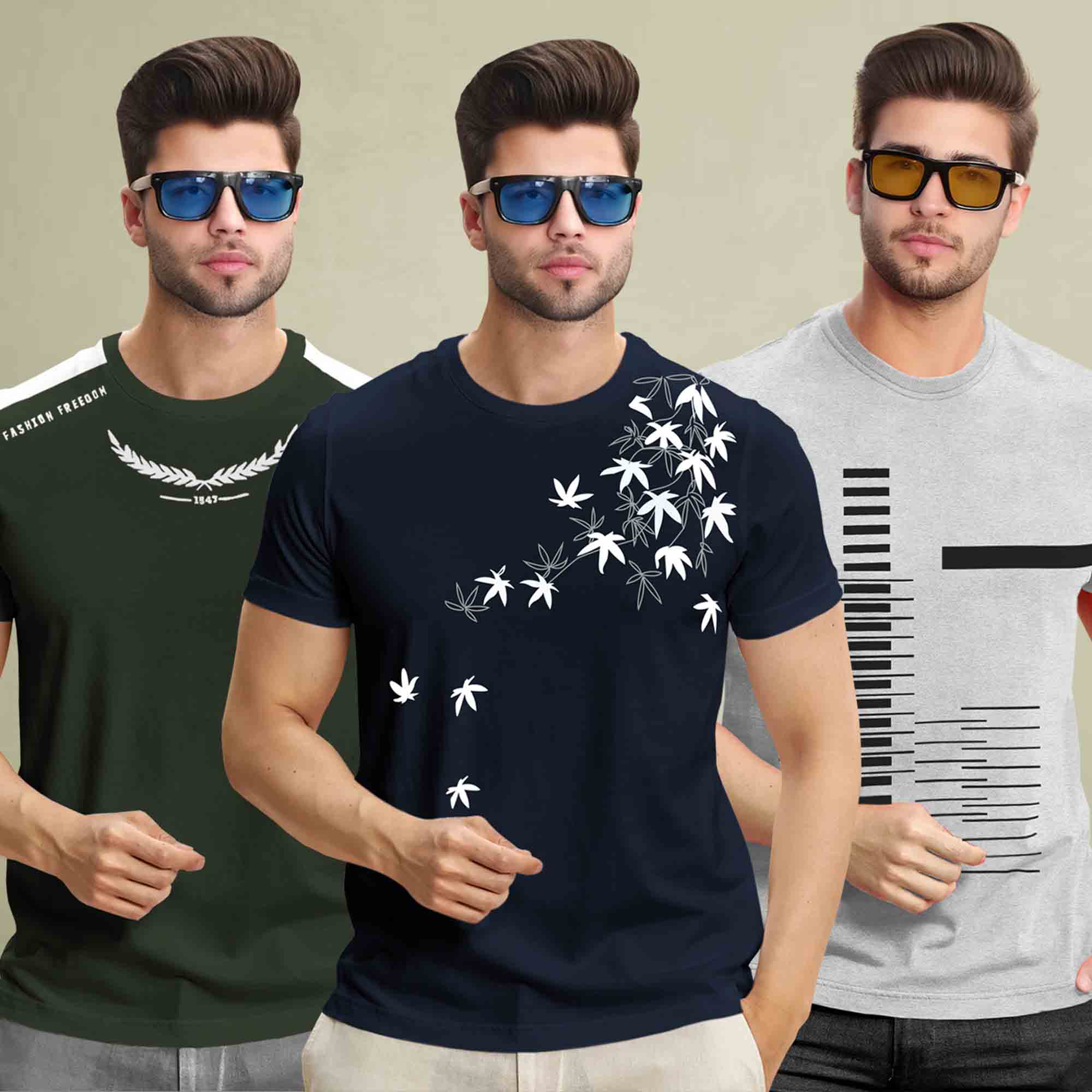 (Pack Of 3) Printed Half Sleeve Tshirts- 12 Variants