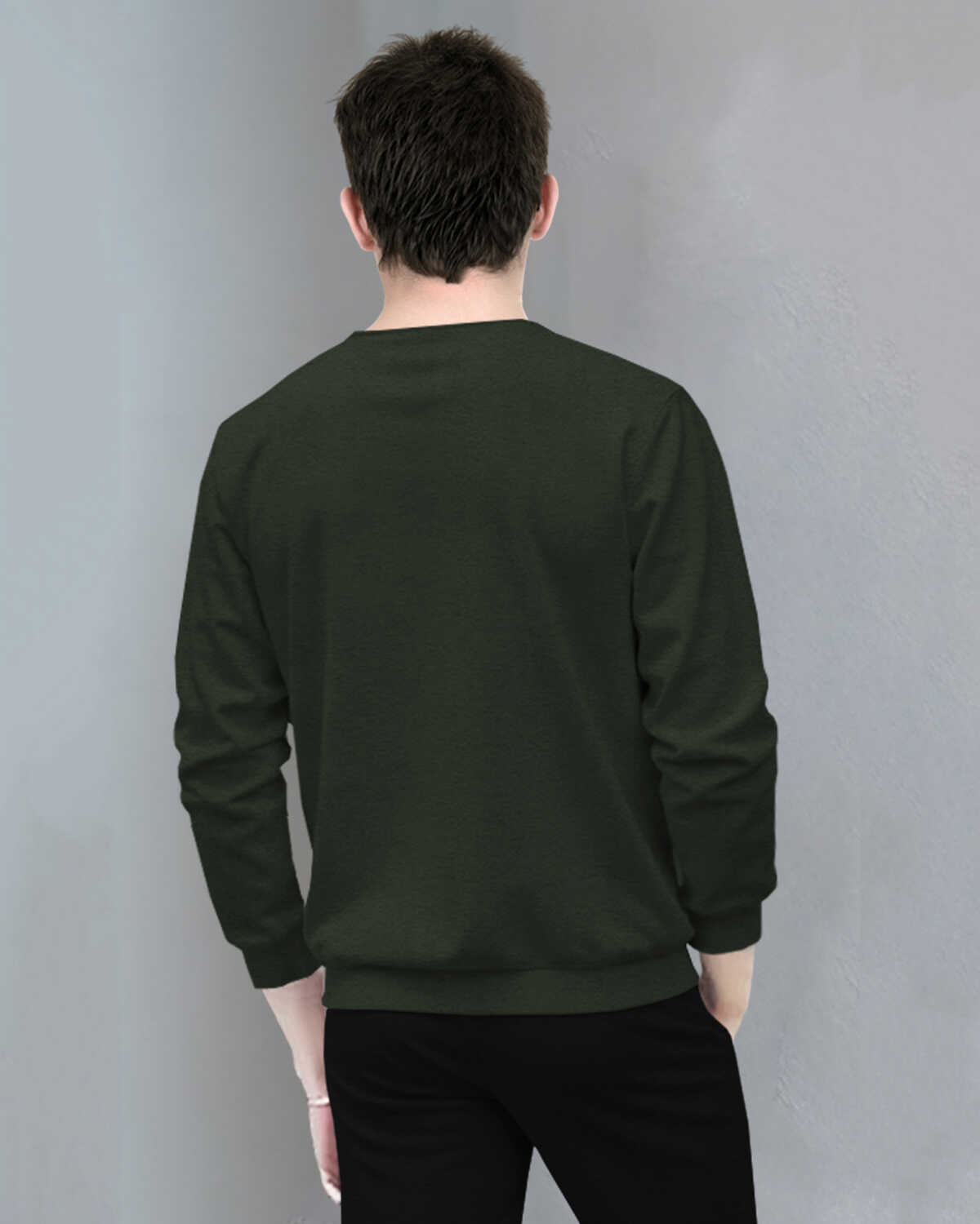 Men Full Sleeve Star Printed Olive Green Round Neck T-Shirt