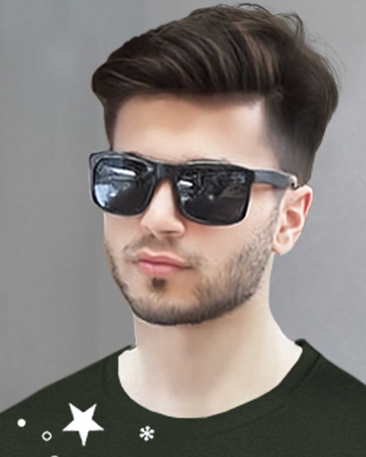 Men Full Sleeve Star Printed Olive Green Round Neck T-Shirt