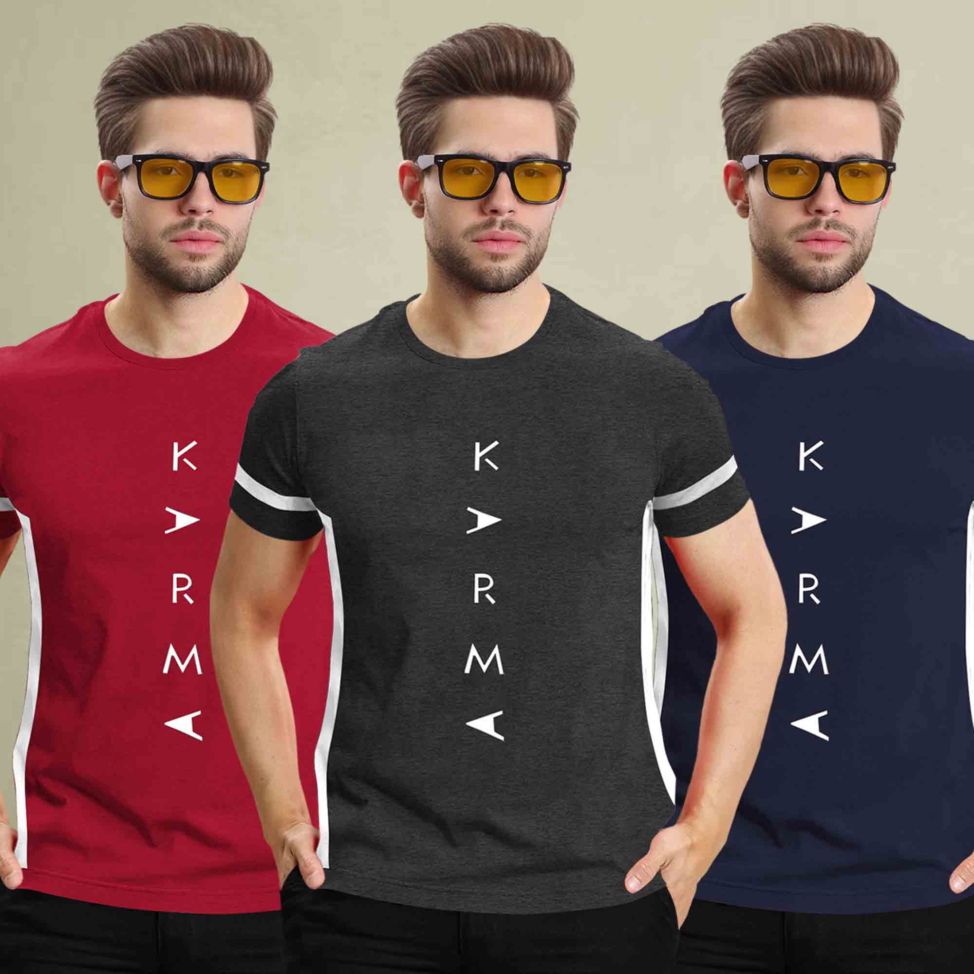 (Pack Of 3) Half Sleeve Printed Tshirts- 17 Variants