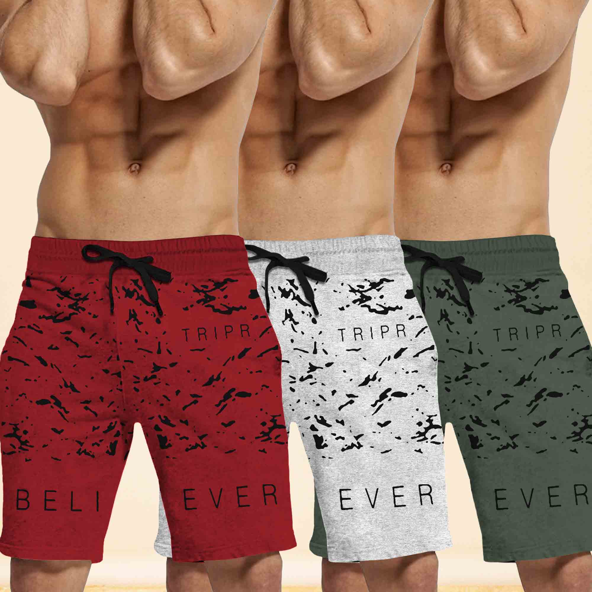 (Pack Of 3) Men Printed Multicolor Shorts Combo - 6 Variants