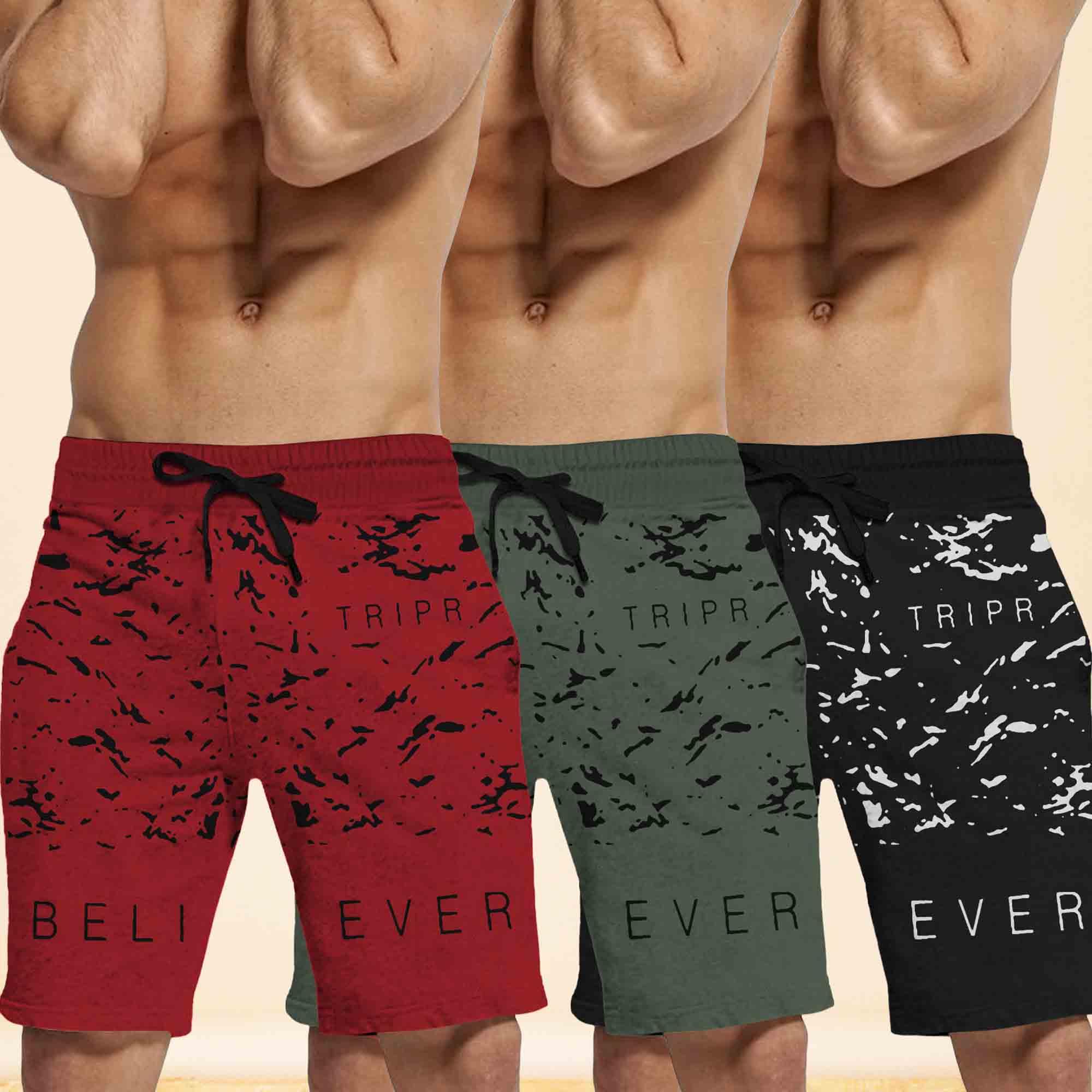 (Pack Of 3) Men Printed Multicolor Shorts Combo - 6 Variants