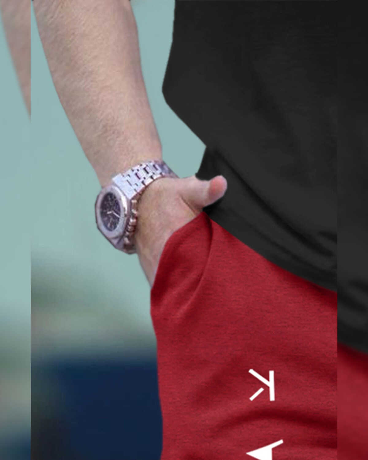 Men Printed Ankle Fit Cuffed Jogger / Red & Grey