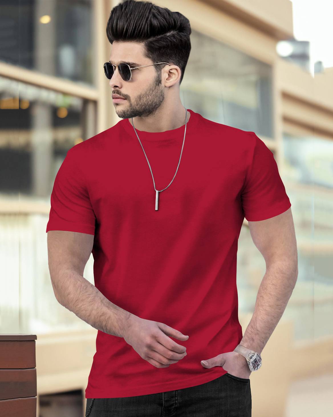 (Pack Of 1) Men Half Sleeve Red Round Neck Plain T-shirt