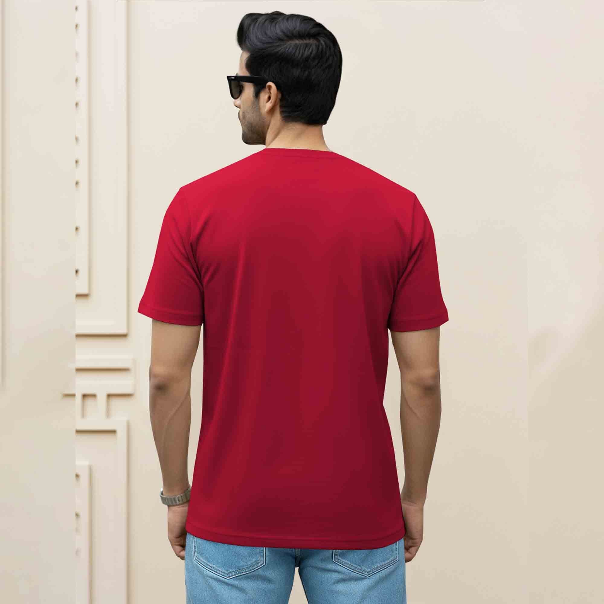 (Pack Of 1) Men Half Sleeve Red Round Neck Plain T-shirt