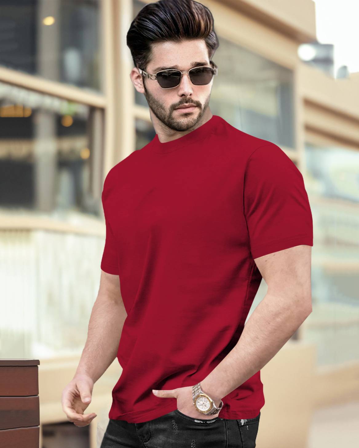 (Pack Of 1) Men Half Sleeve Red Round Neck Plain T-shirt