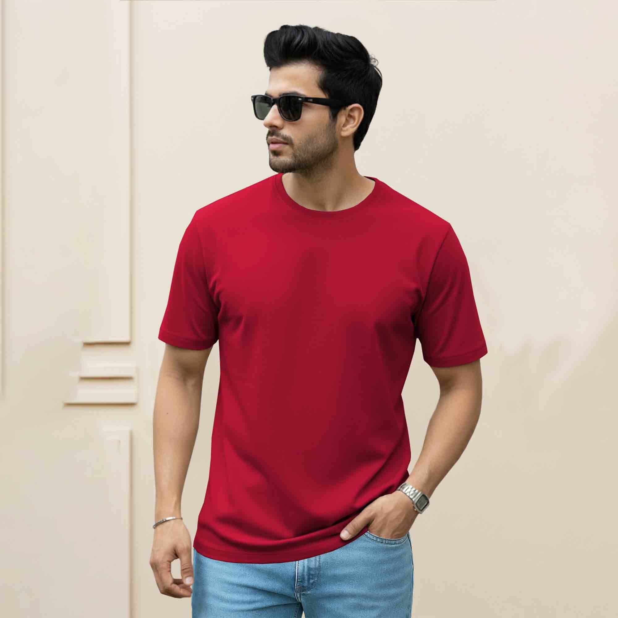 (Pack Of 1) Men Half Sleeve Red Round Neck Plain T-shirt