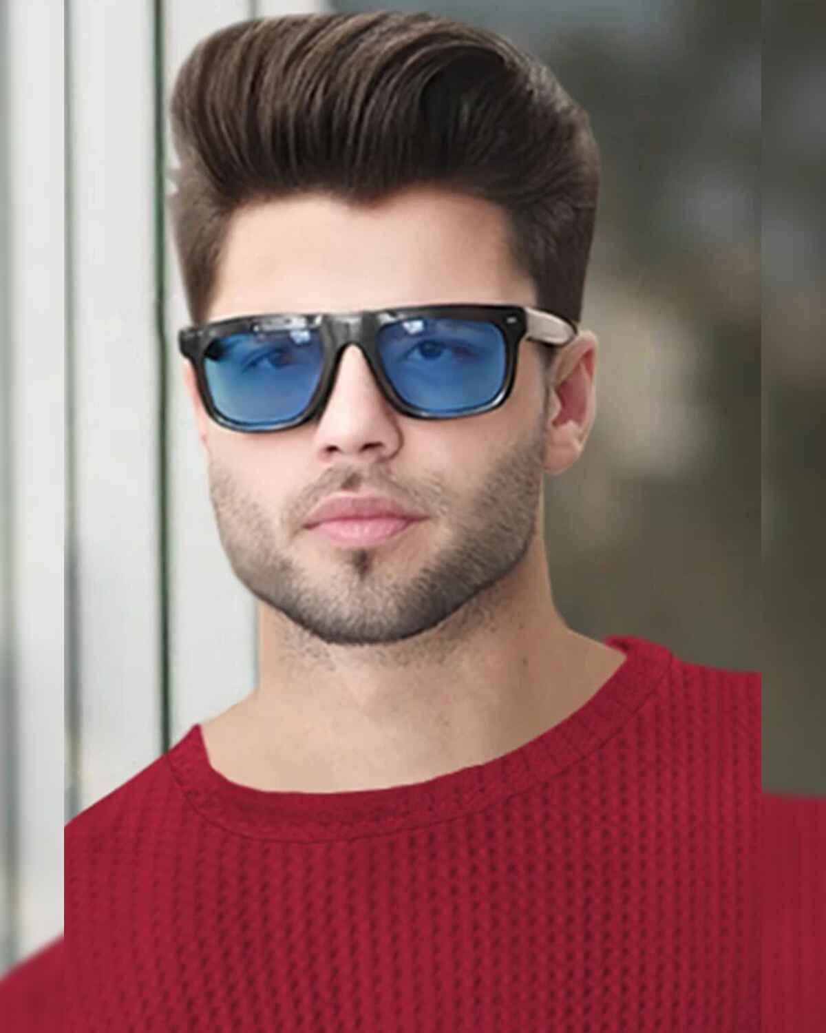 Men Casual Round Neck Plain Waffle Vest Red