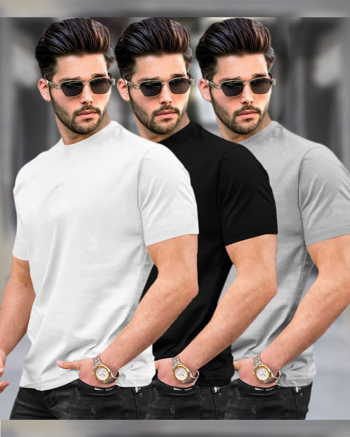 Mens Half Sleeve Plain Round Neck T-shirts (Pack Of 3) - 11 Variants