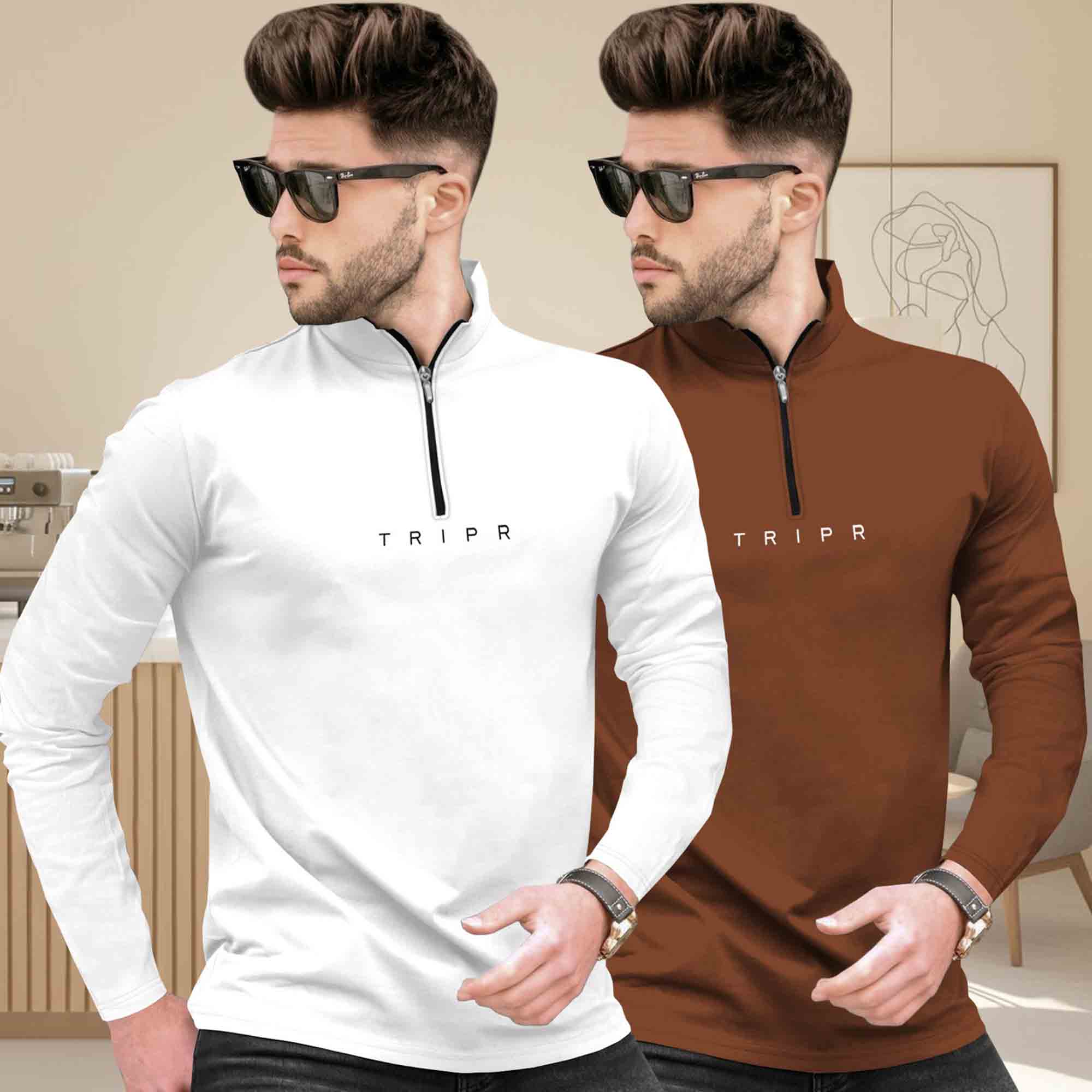 Pack Of 2 High Neck Logo Printed Full Sleeve Combo T-shirts - 13 Variants