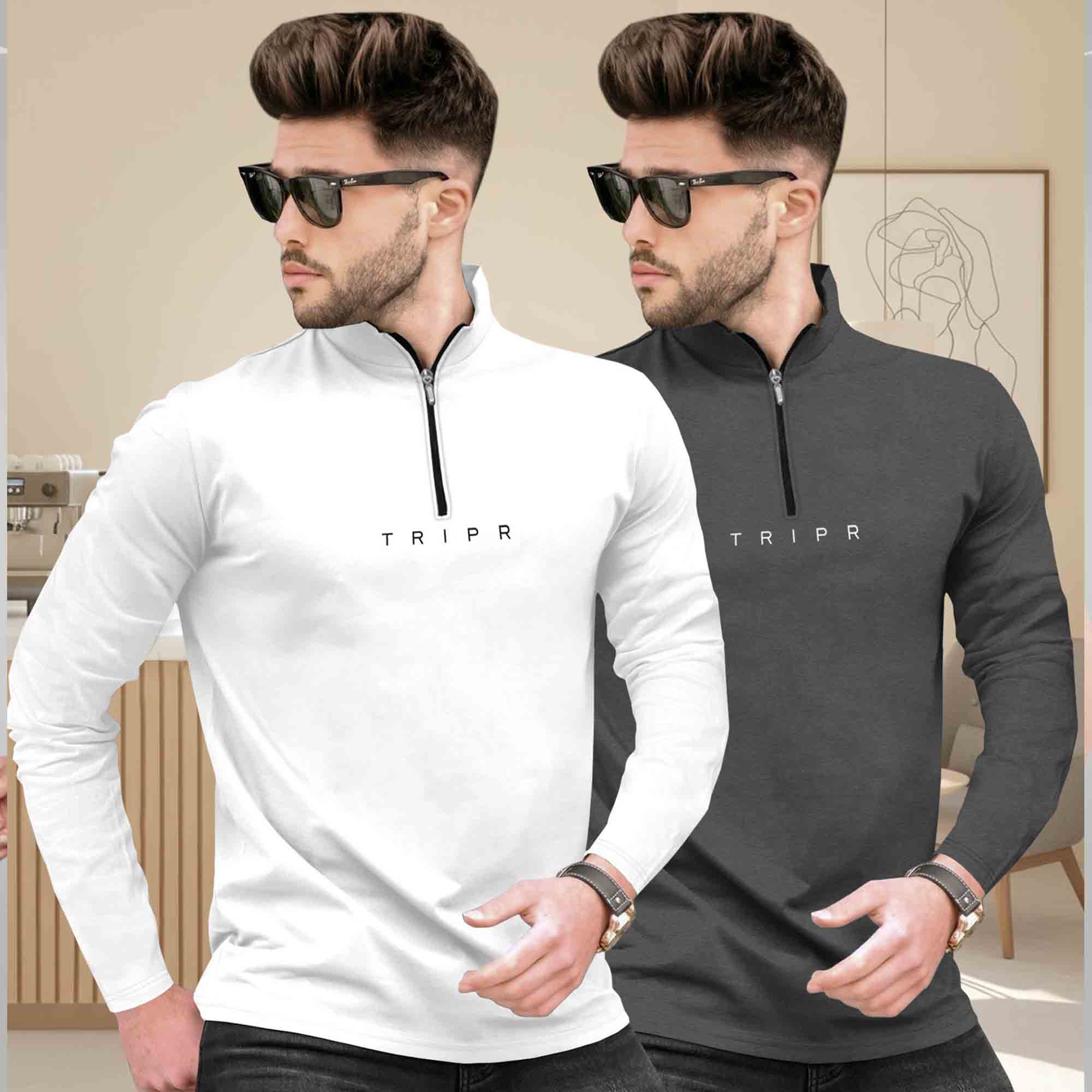 Pack Of 2 High Neck Logo Printed Full Sleeve Combo T-shirts - 13 Variants
