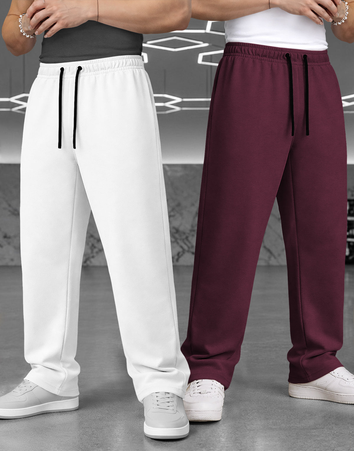 (Pack Of 2) Plain Baggy Fit Trackpants Multicolors