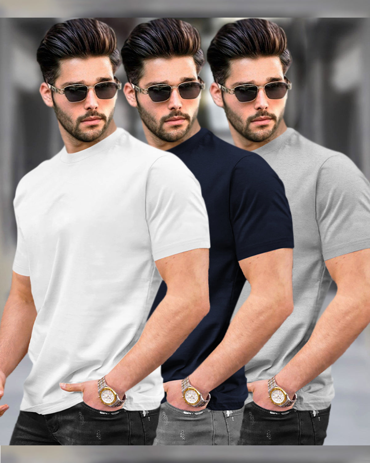 Mens Half Sleeve Plain Round Neck T-shirts (Pack Of 3) - 11 Variants