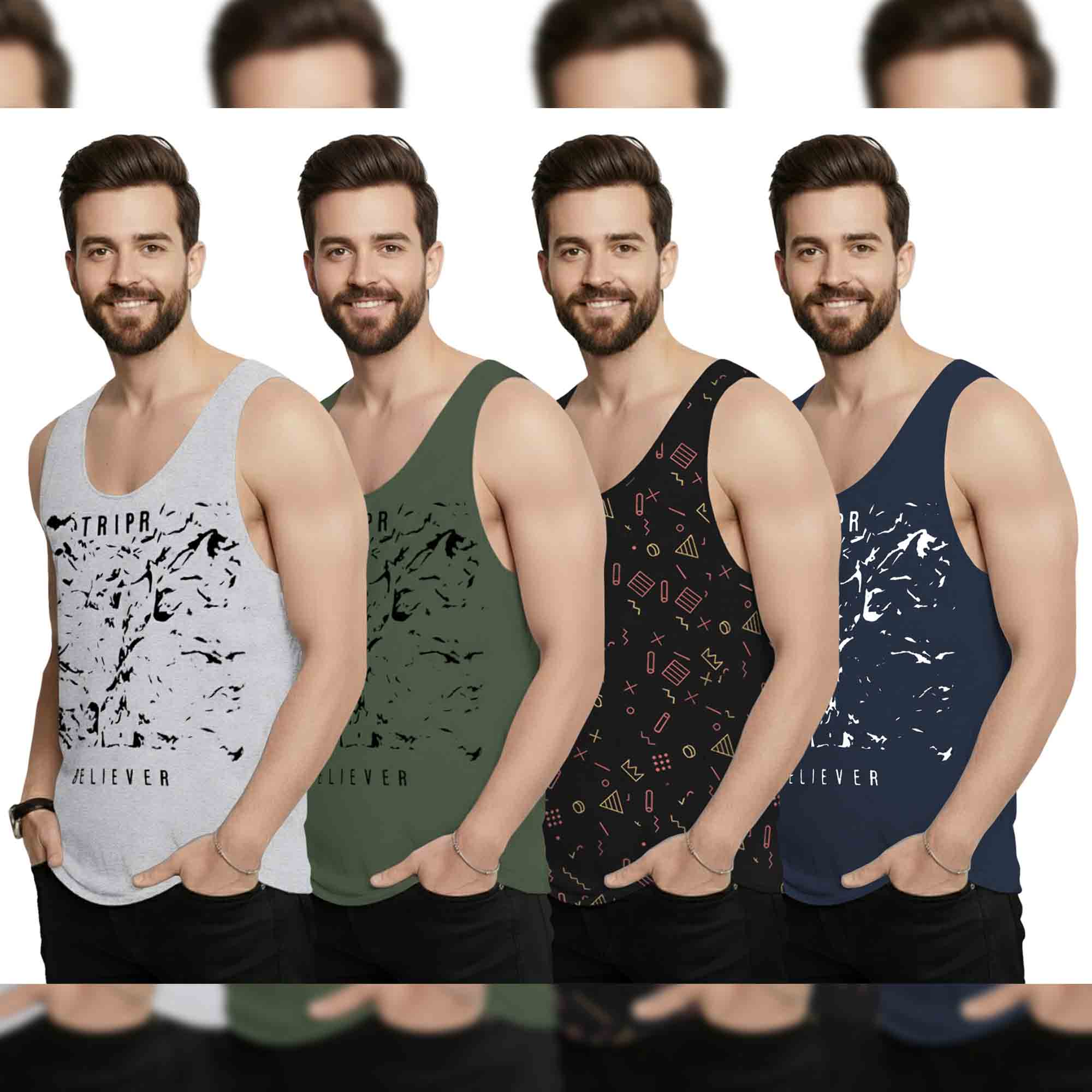 (Pack Of 4) Men Printed Vest Multicolor