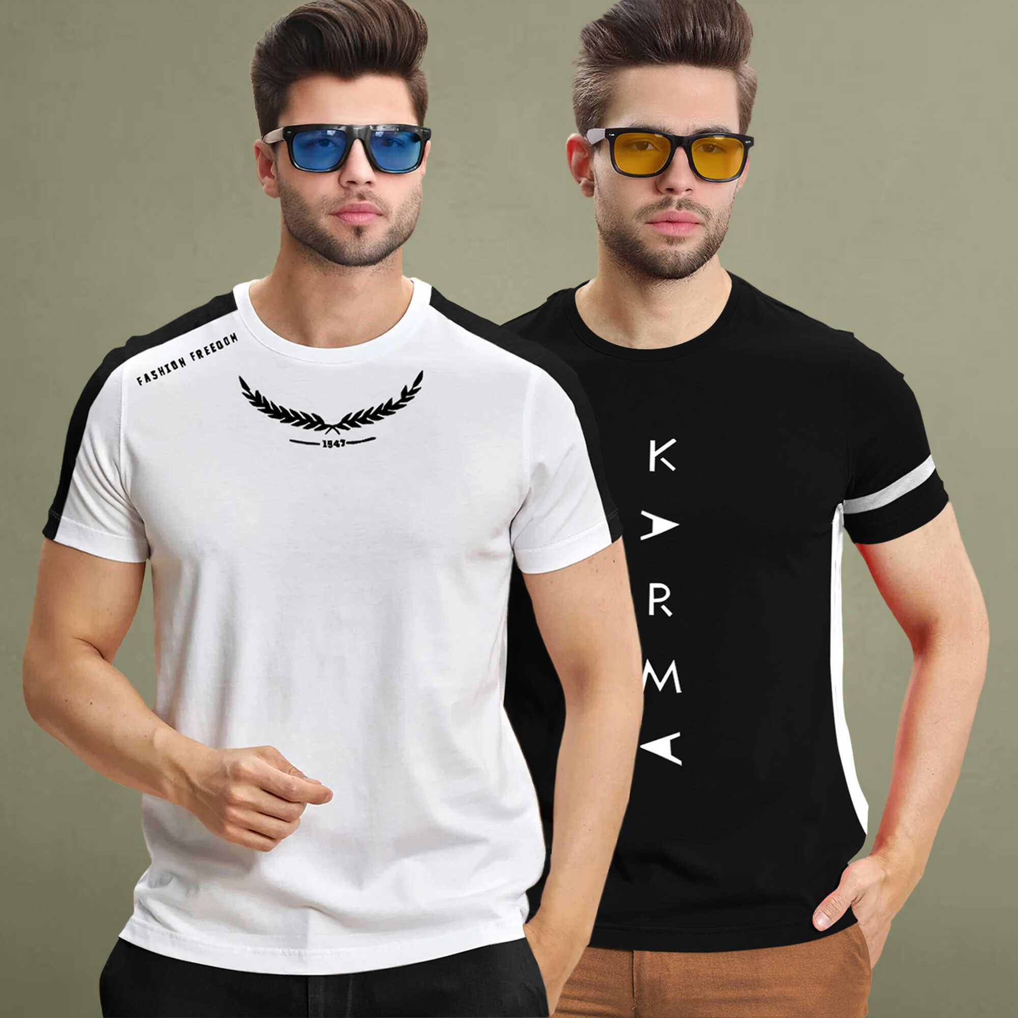 (Pack Of 2) Half Sleeve Printed Tshirts- 20 Variants