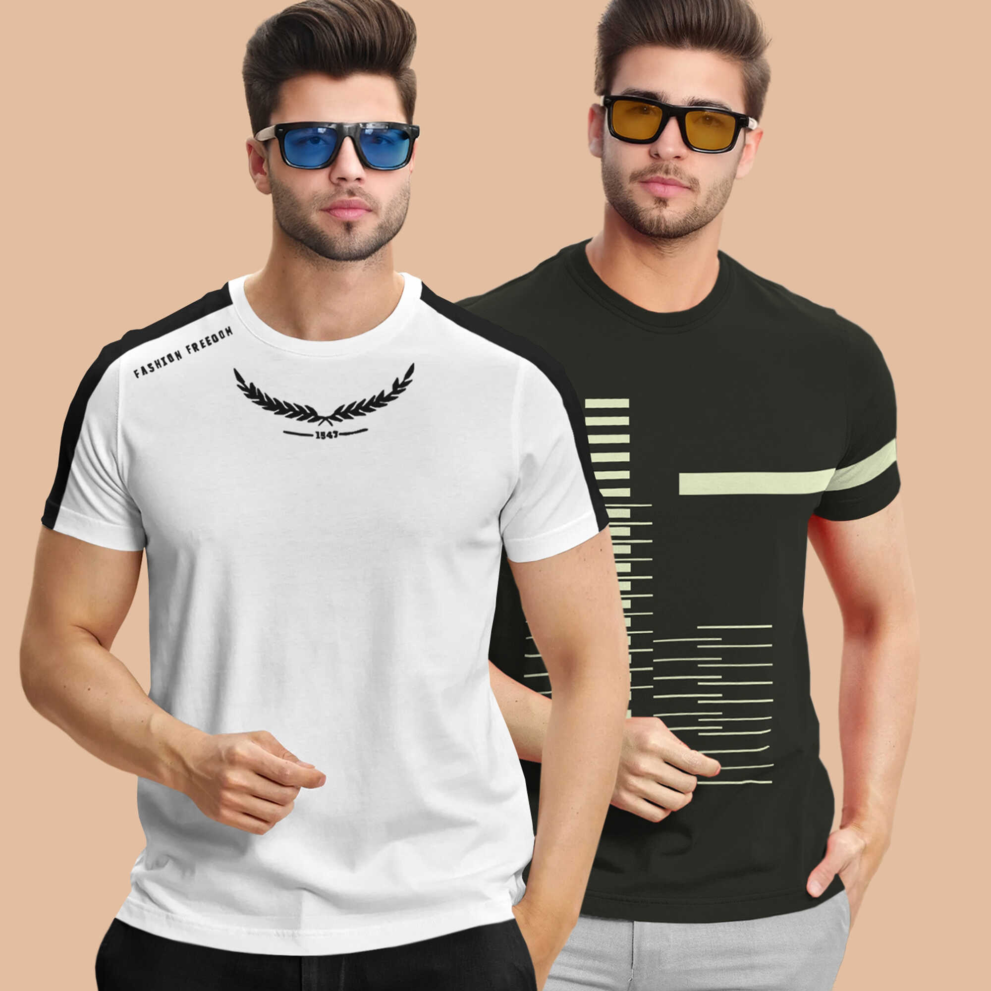 (Pack Of 2) Half Sleeve Printed Tshirts- 20 Variants