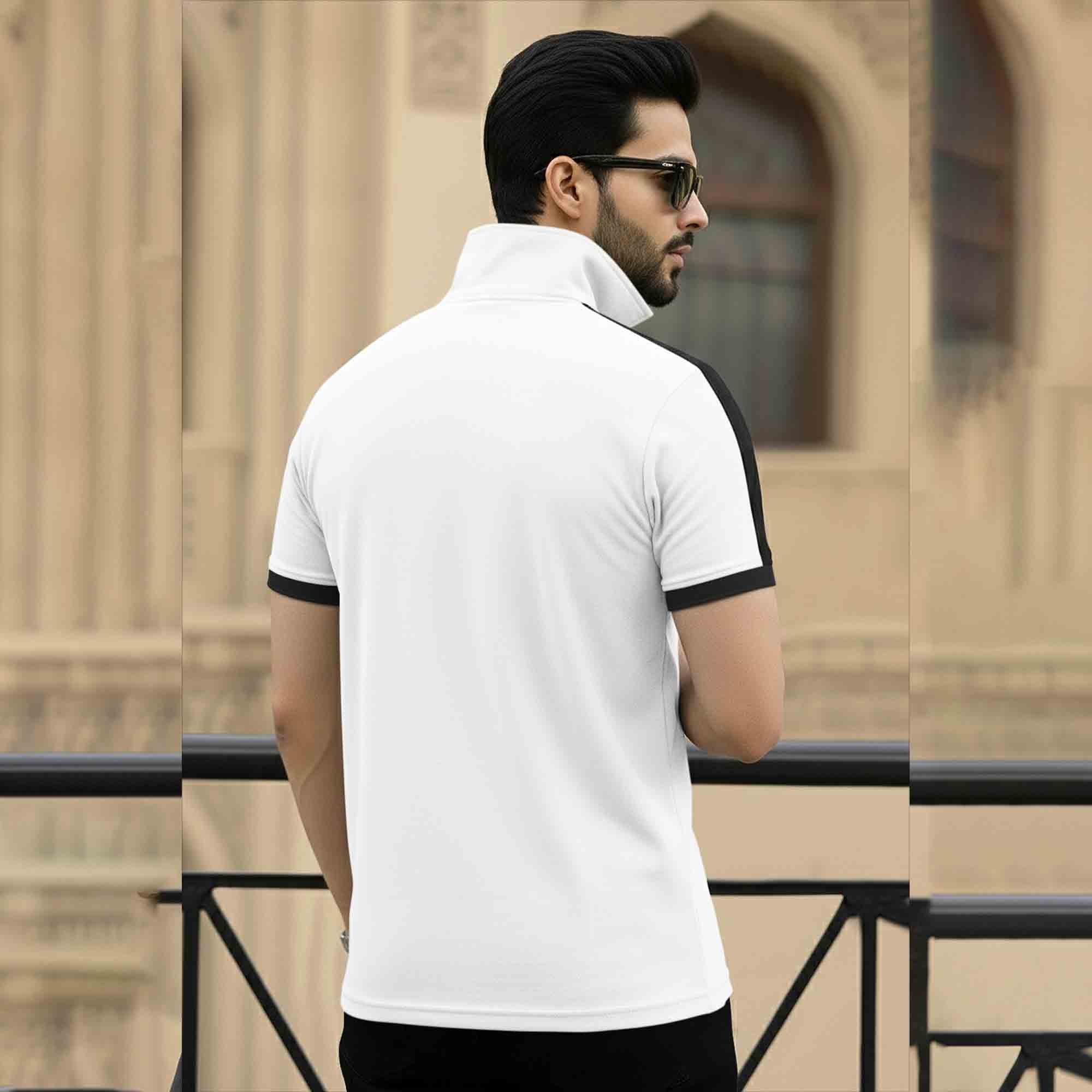 Dual Color High Neck Printed Tshirt White & Balck