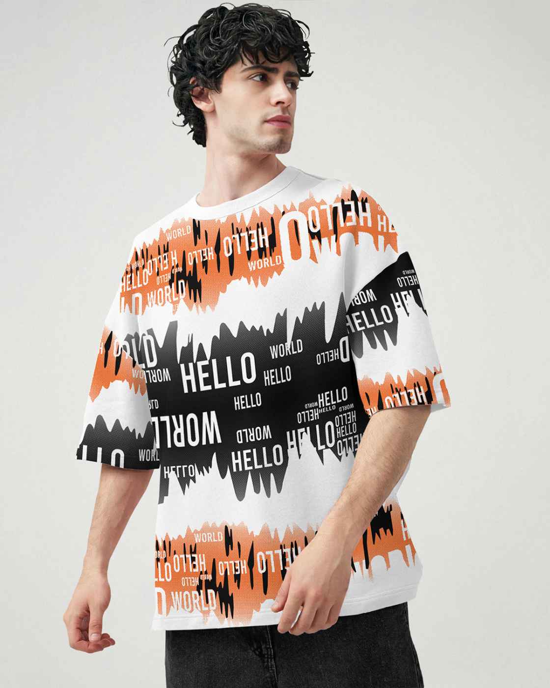 Men White Multicolor All Over Printed Oversized T-shirt