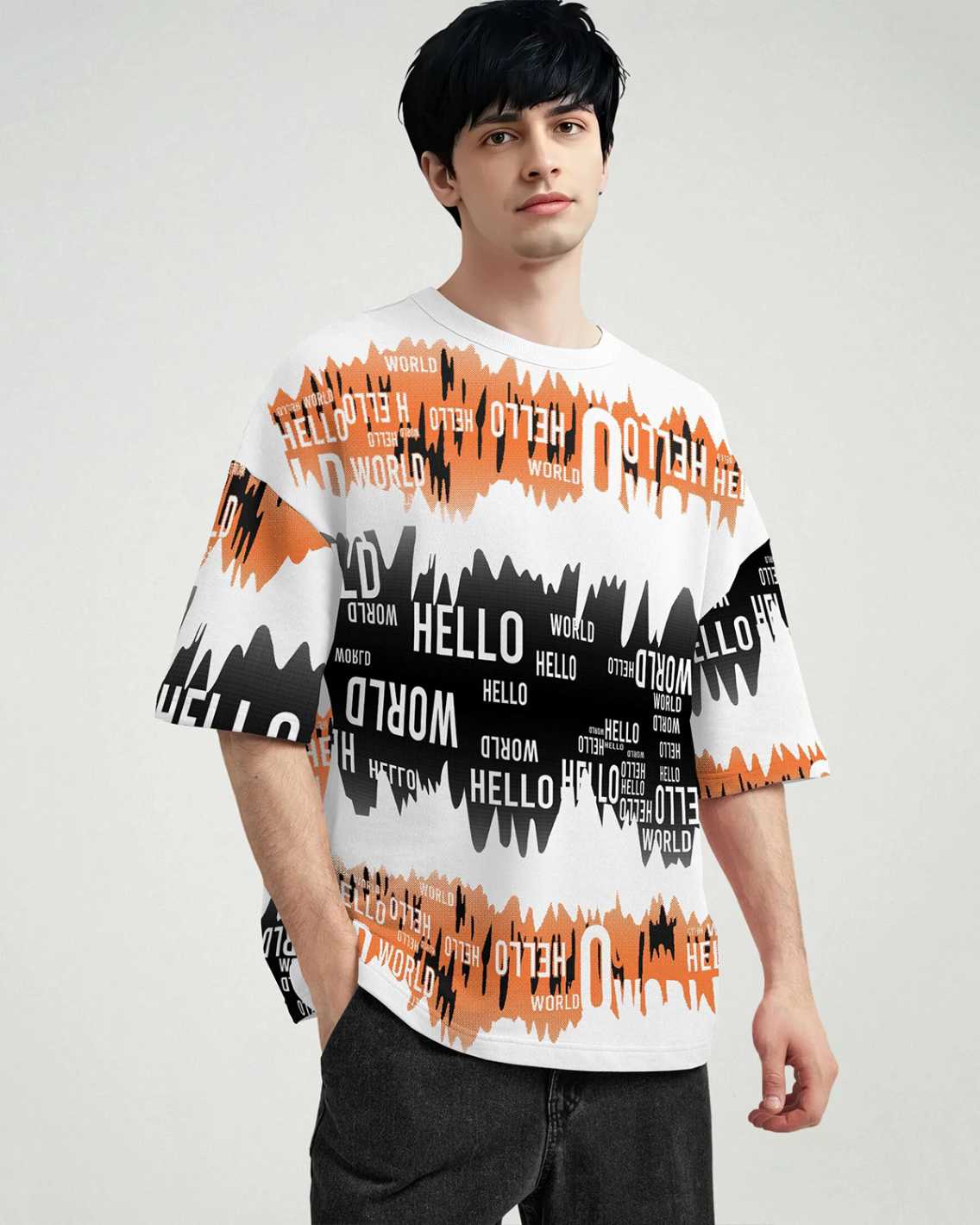 Men White Multicolor All Over Printed Oversized T-shirt