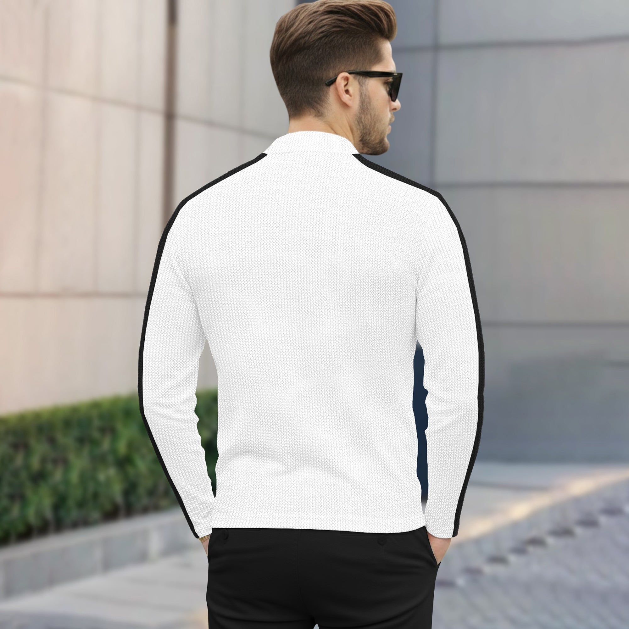Men Quarter Zip Polo Neck Printed T-SHIRT White & Black