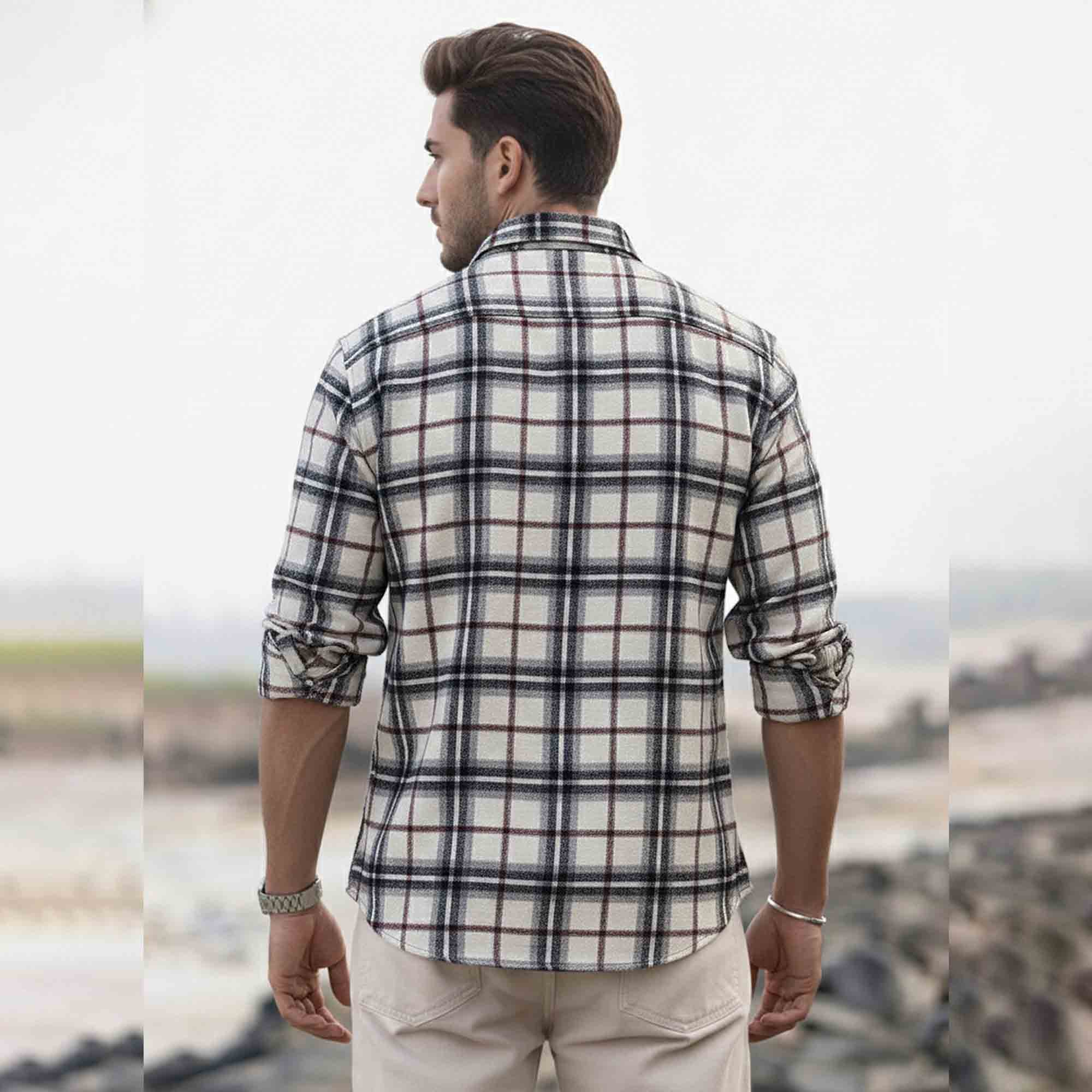 Mens Regular Fit Cotton Checked Shirt White & Black