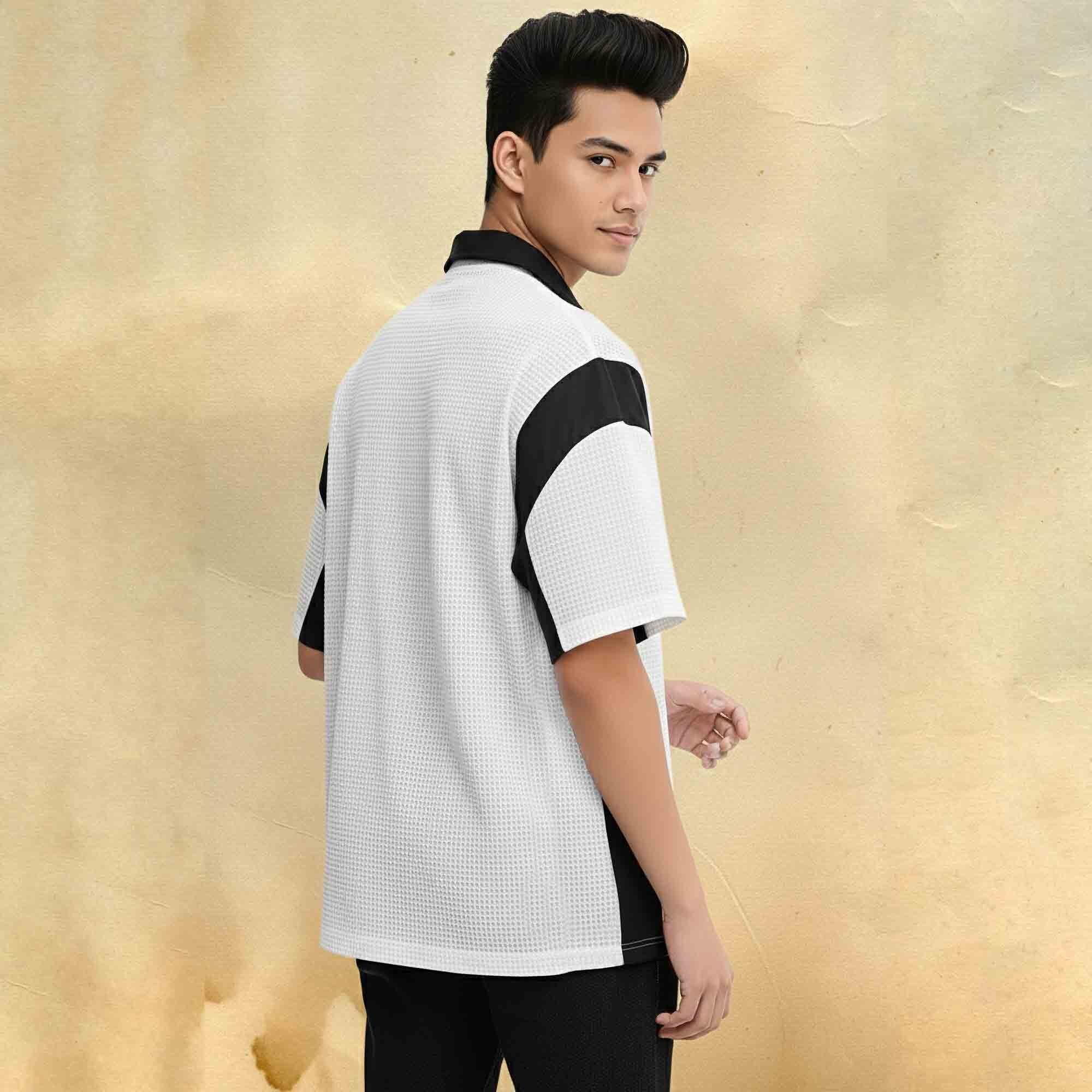 Men Half Sleeve Colorblock Shirt White
