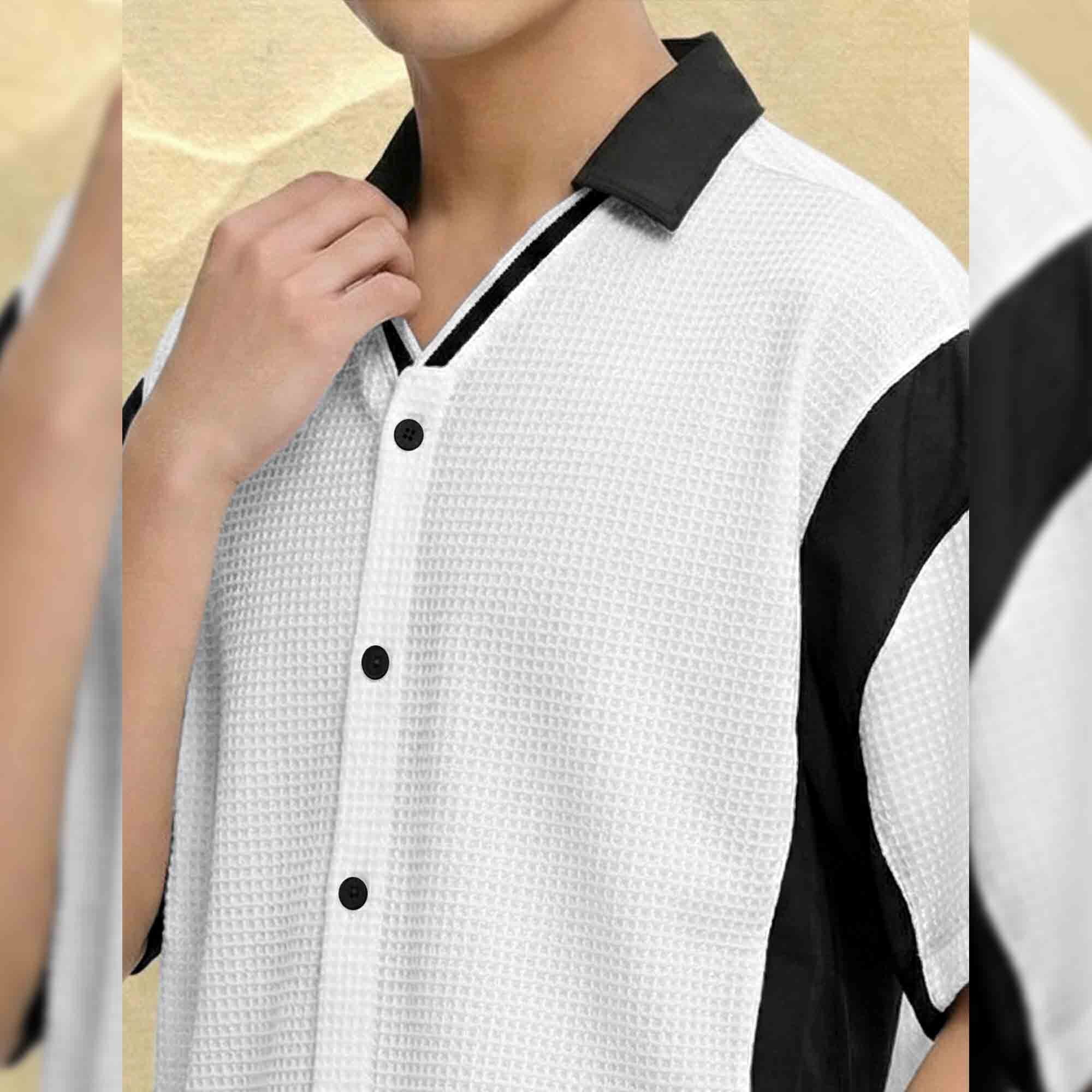 Men Half Sleeve Colorblock Shirt White