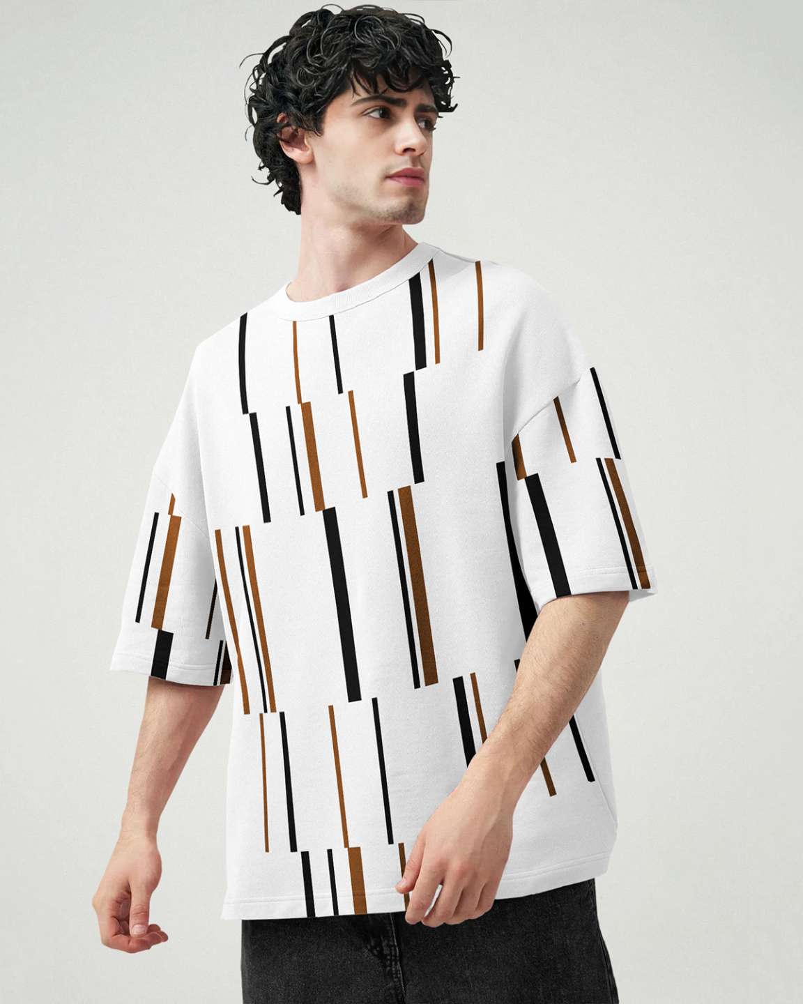 Men Over All Printed White Oversized T-shirt