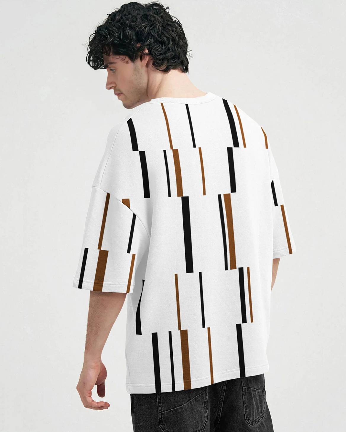 Men Over All Printed White Oversized T-shirt