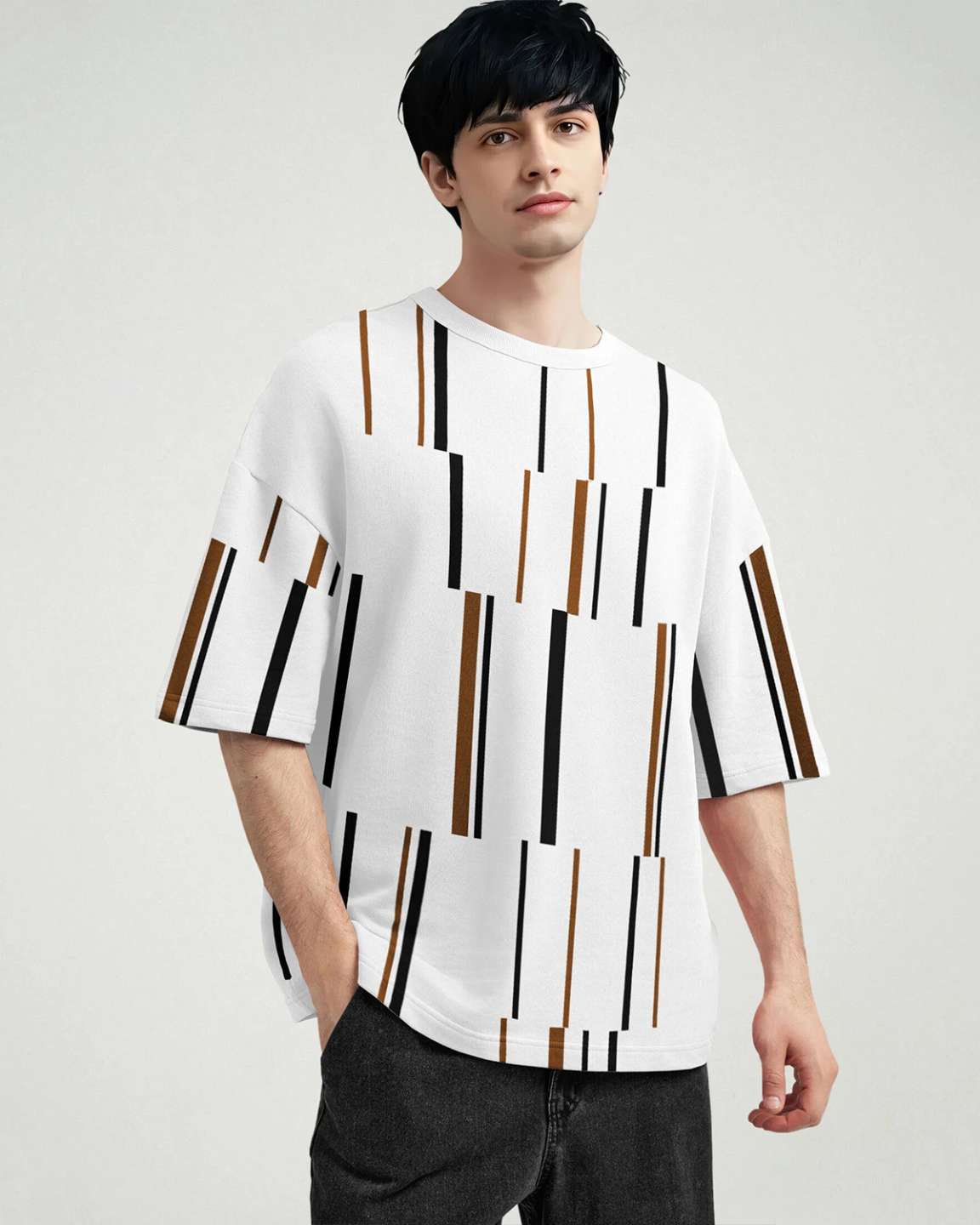 Men Over All Printed White Oversized T-shirt