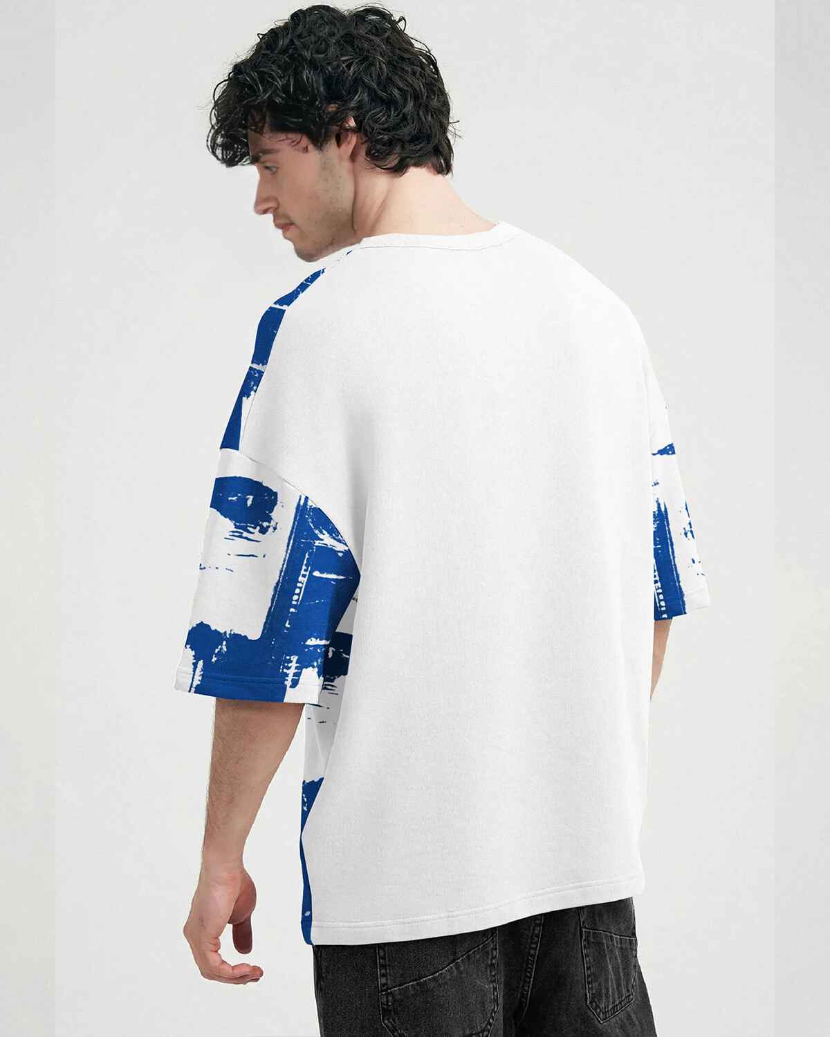 White & Blue Men Printed Oversized T-shirt