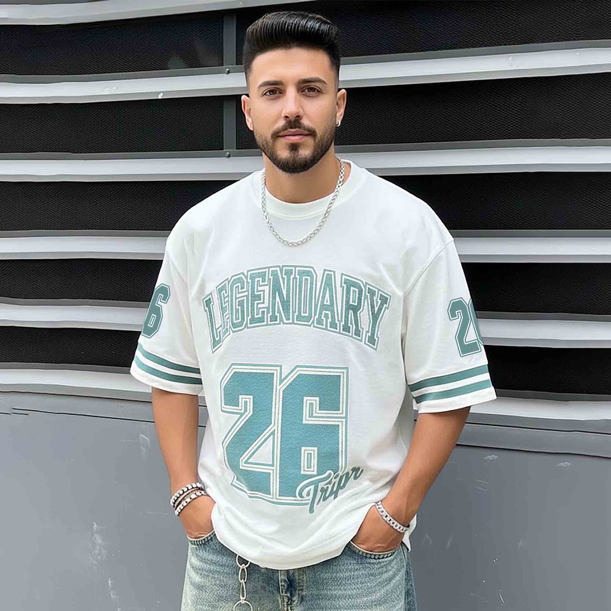 Mens Oversized Round Neck Printed TShirt White