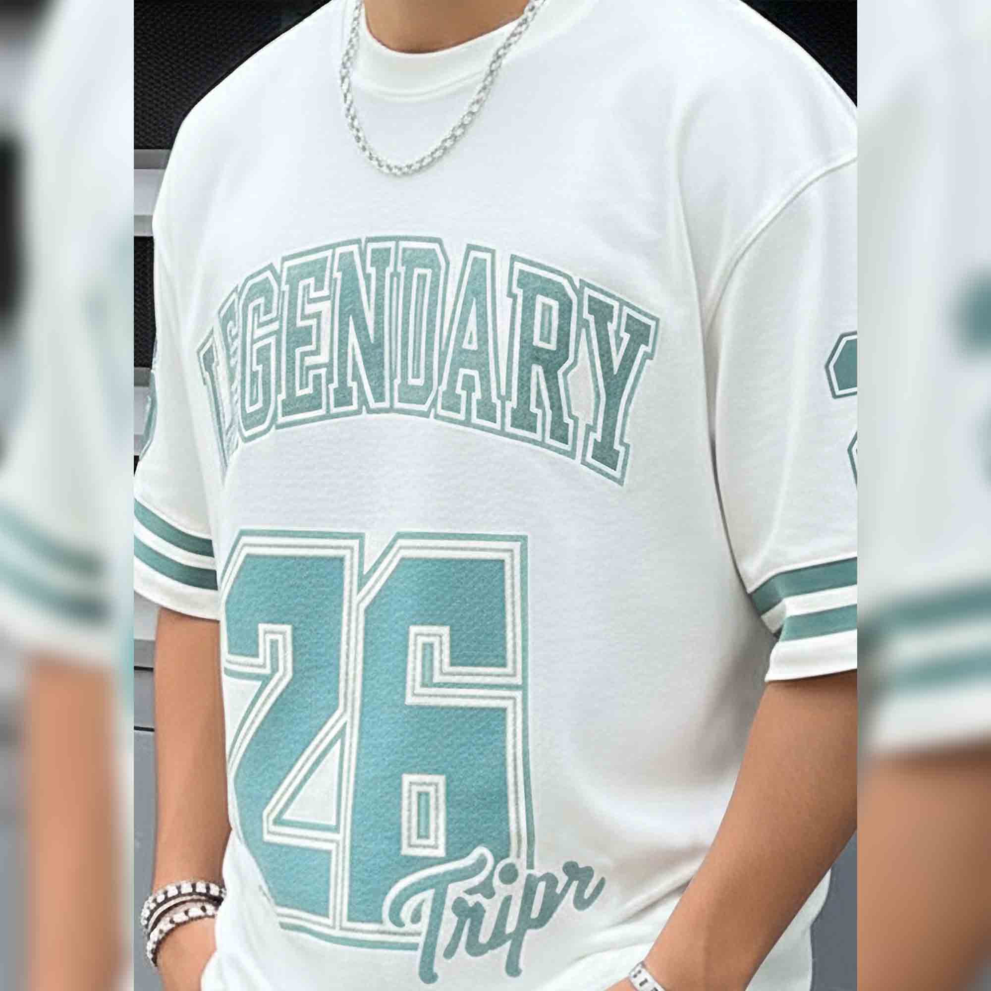 Mens Oversized Round Neck Printed TShirt White