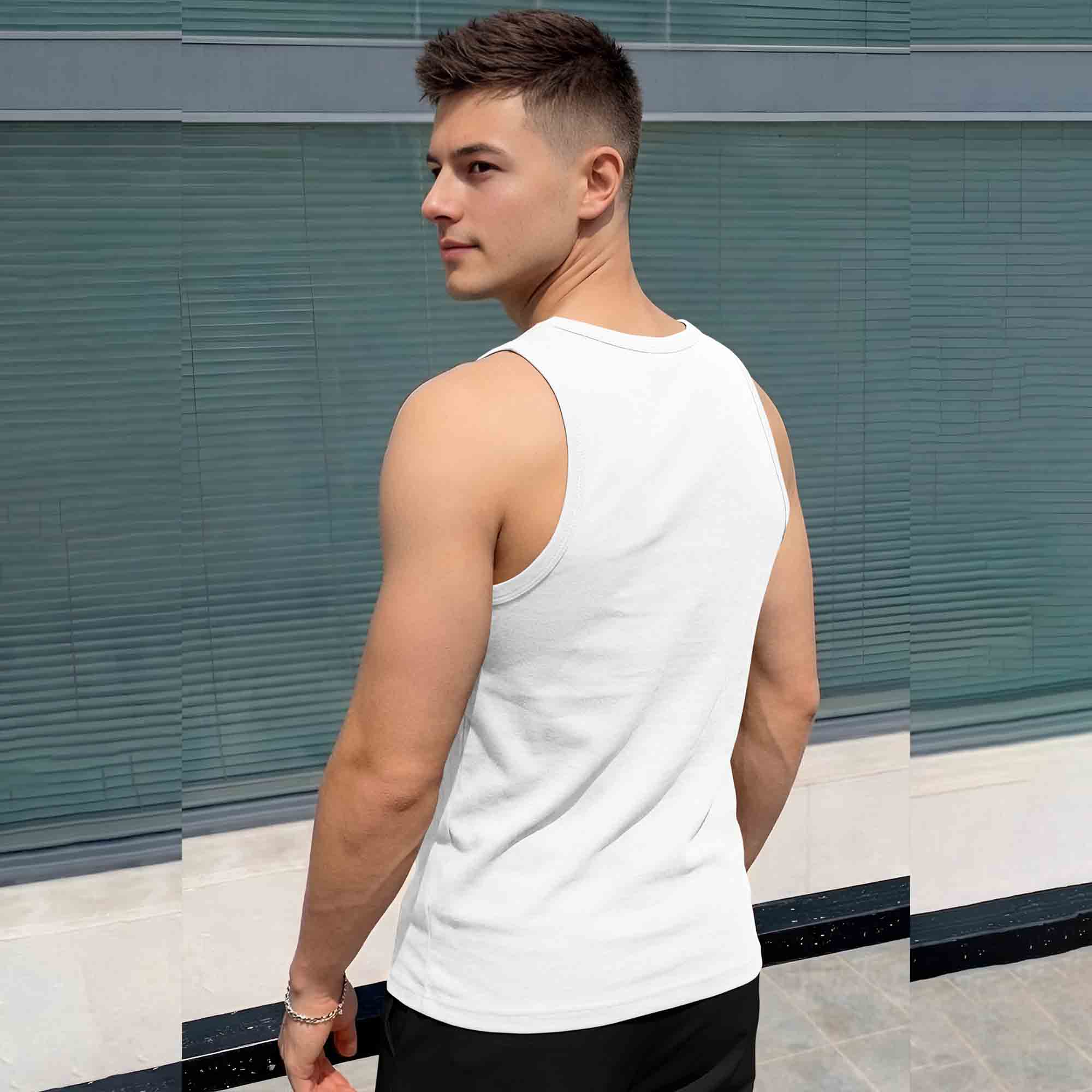 Men Scoop Neck 'LEGENDARY' Printed Vest White & Blue