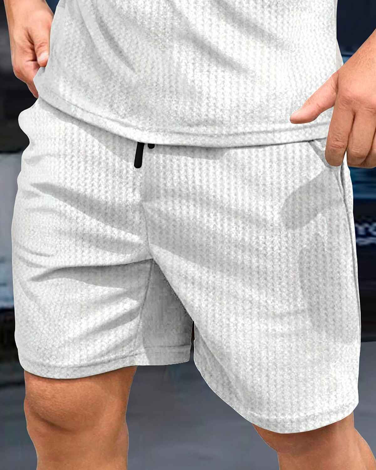 Tracksuit For Men Waffle Polo T-shirt Plain White with Plain Waffle White Shorts