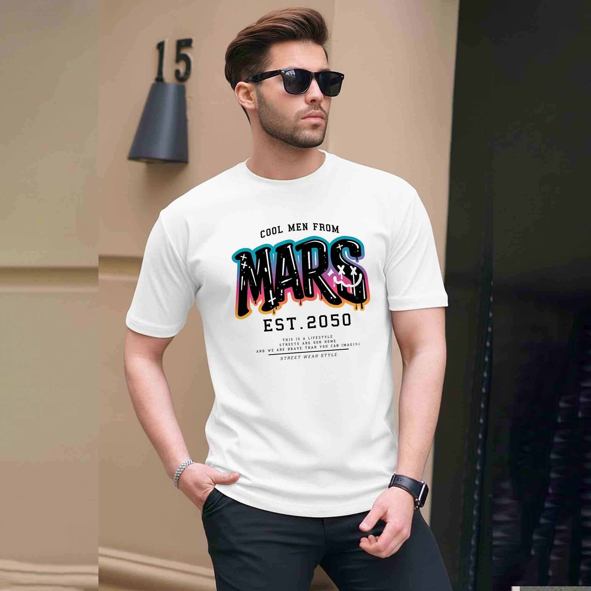 Men Half Sleeve Printed Tshirt White