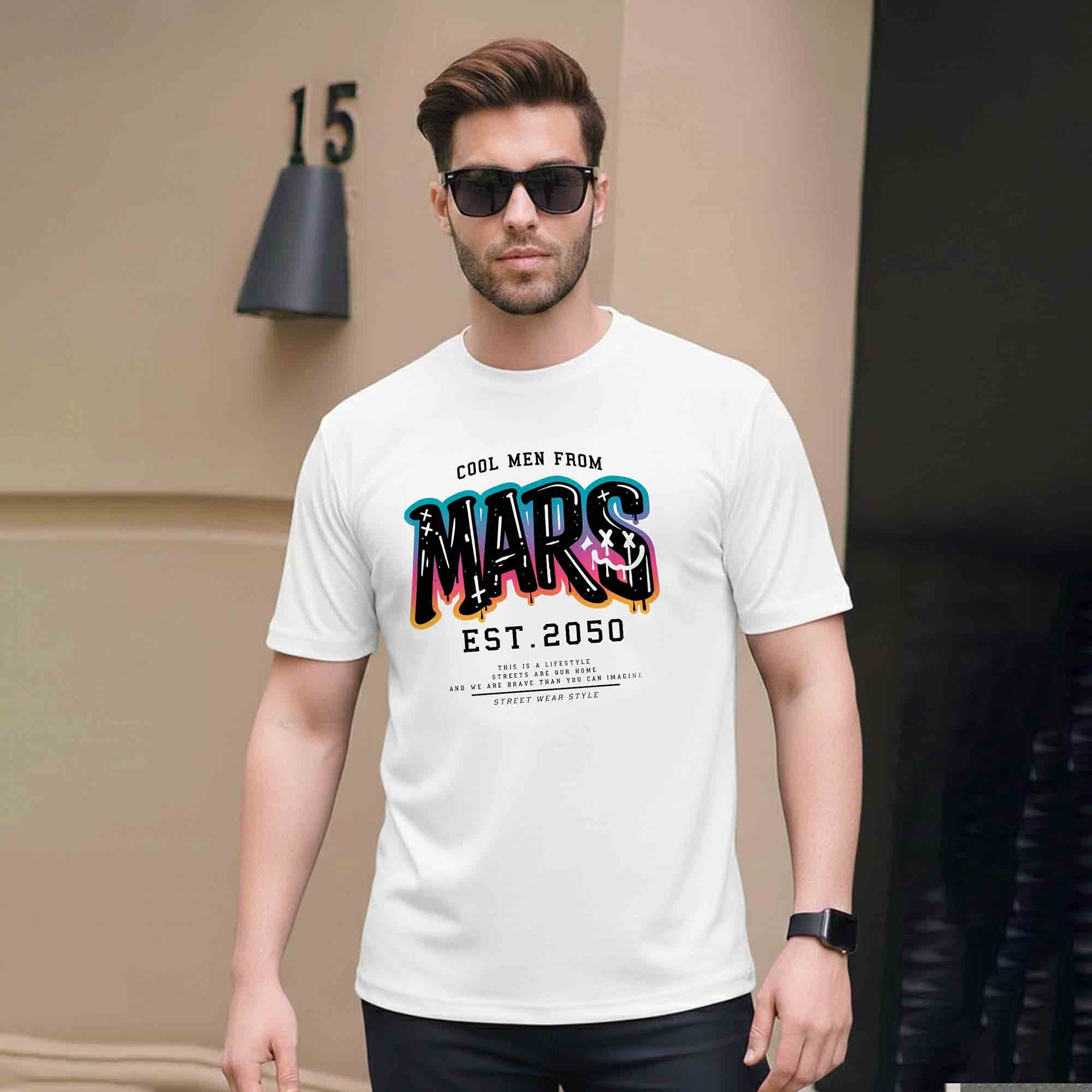 Men Half Sleeve Printed Tshirt White