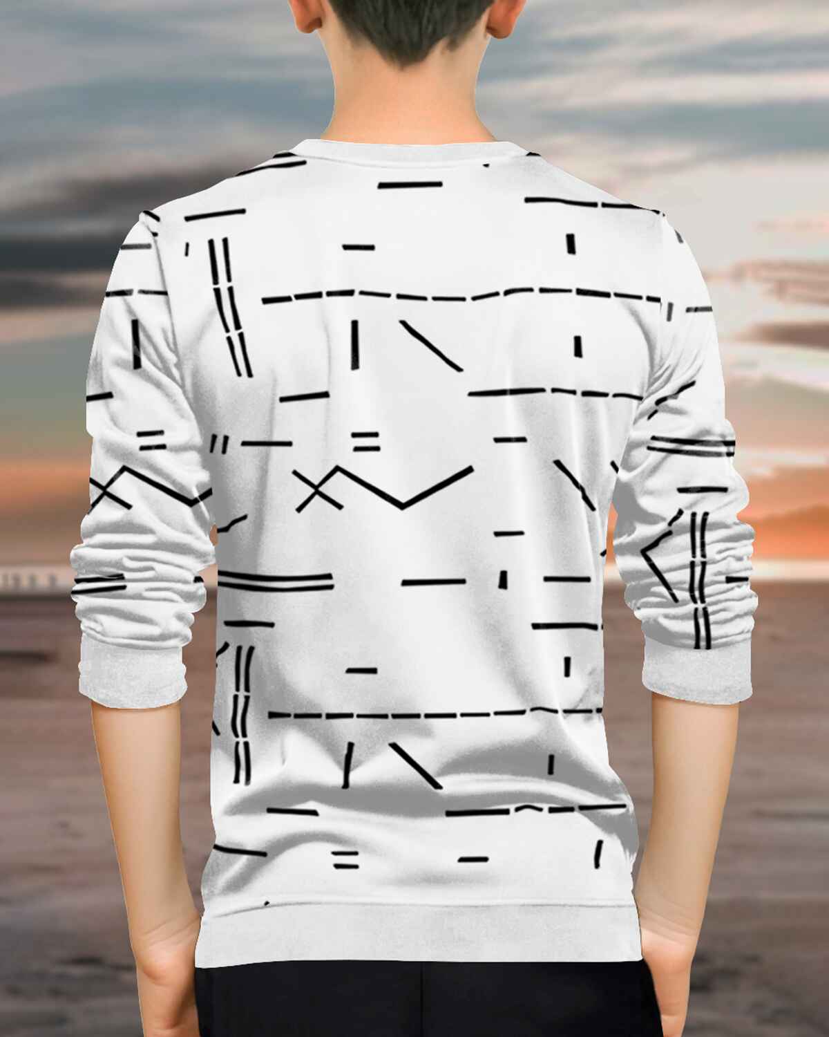 Boys Full Sleeve White Printed T-shirt