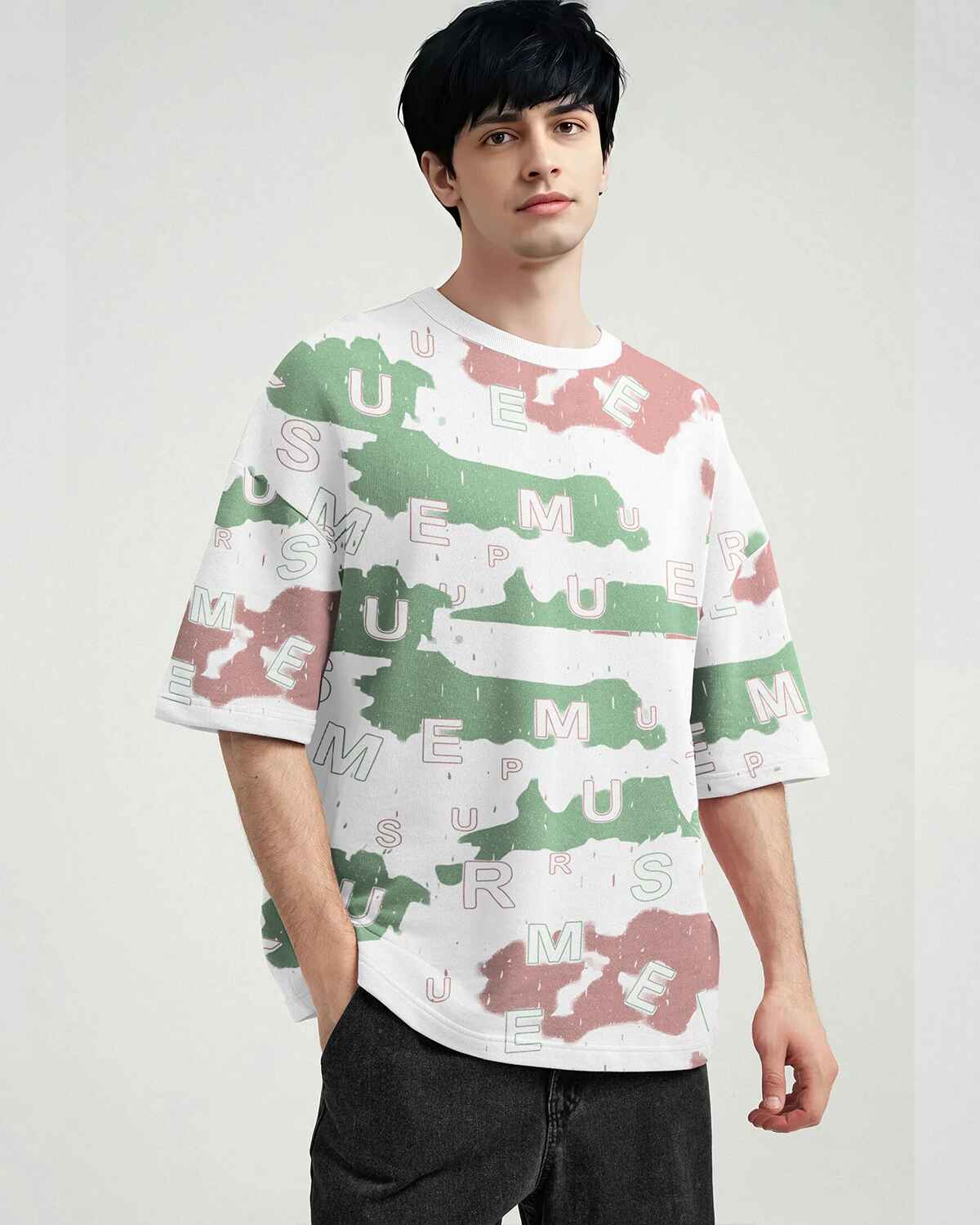 Men Printed White Over Size T-shirt
