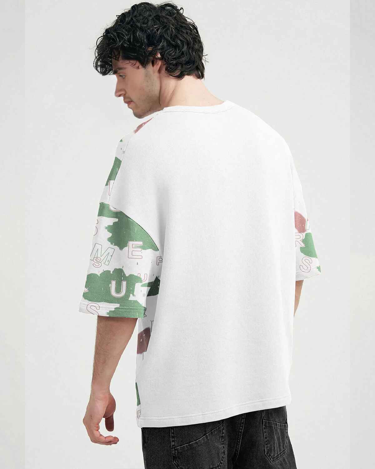 Men Printed White Over Size T-shirt