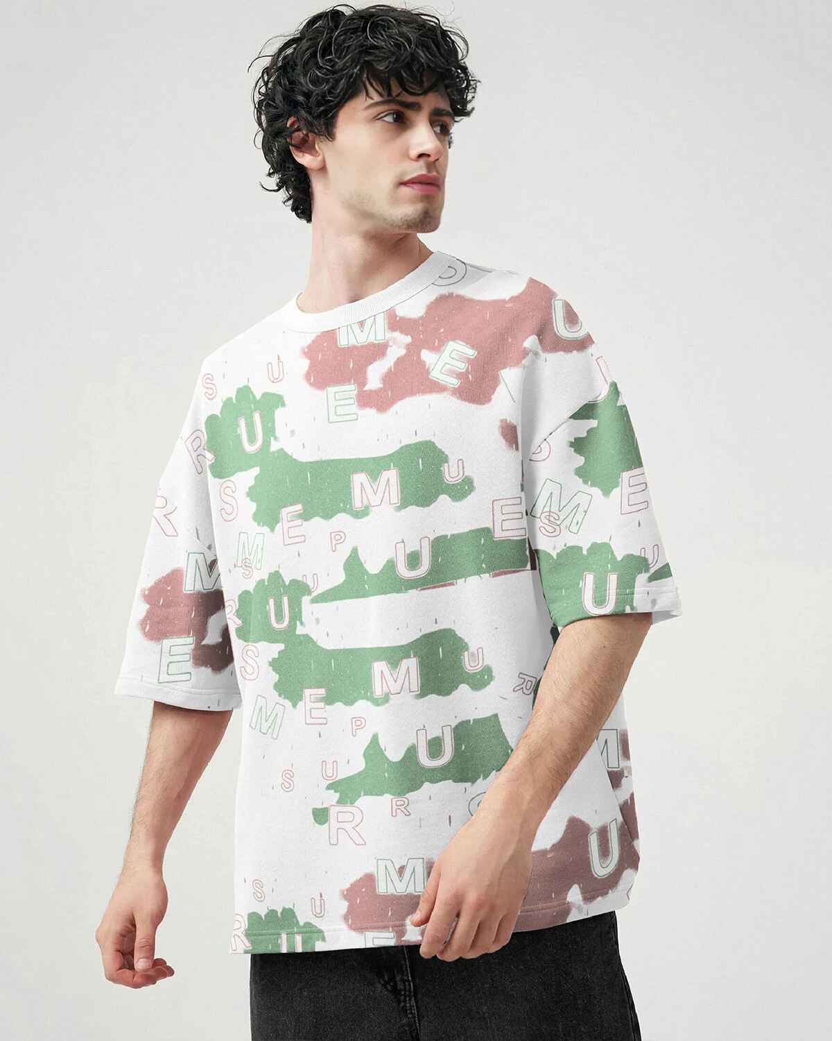 Men Printed White Over Size T-shirt
