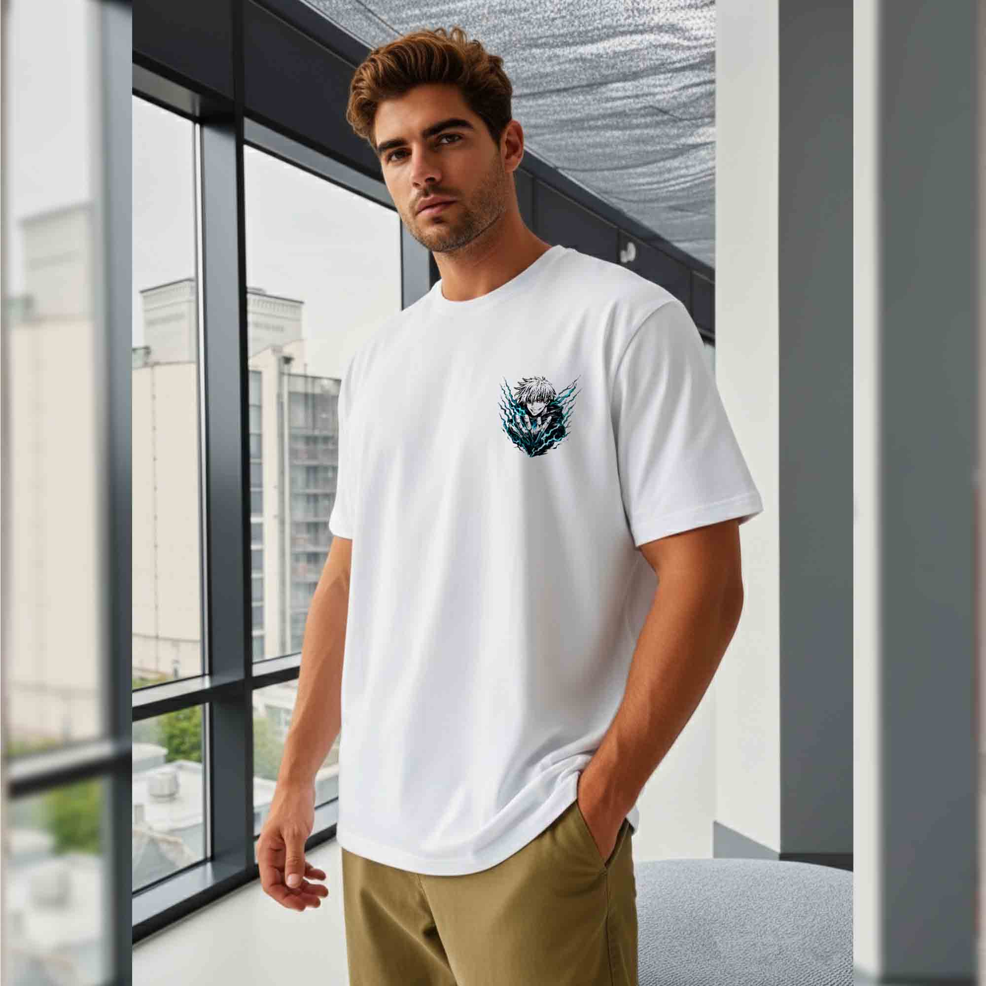 Anime Graphic Back Printed Oversized Tshirt White