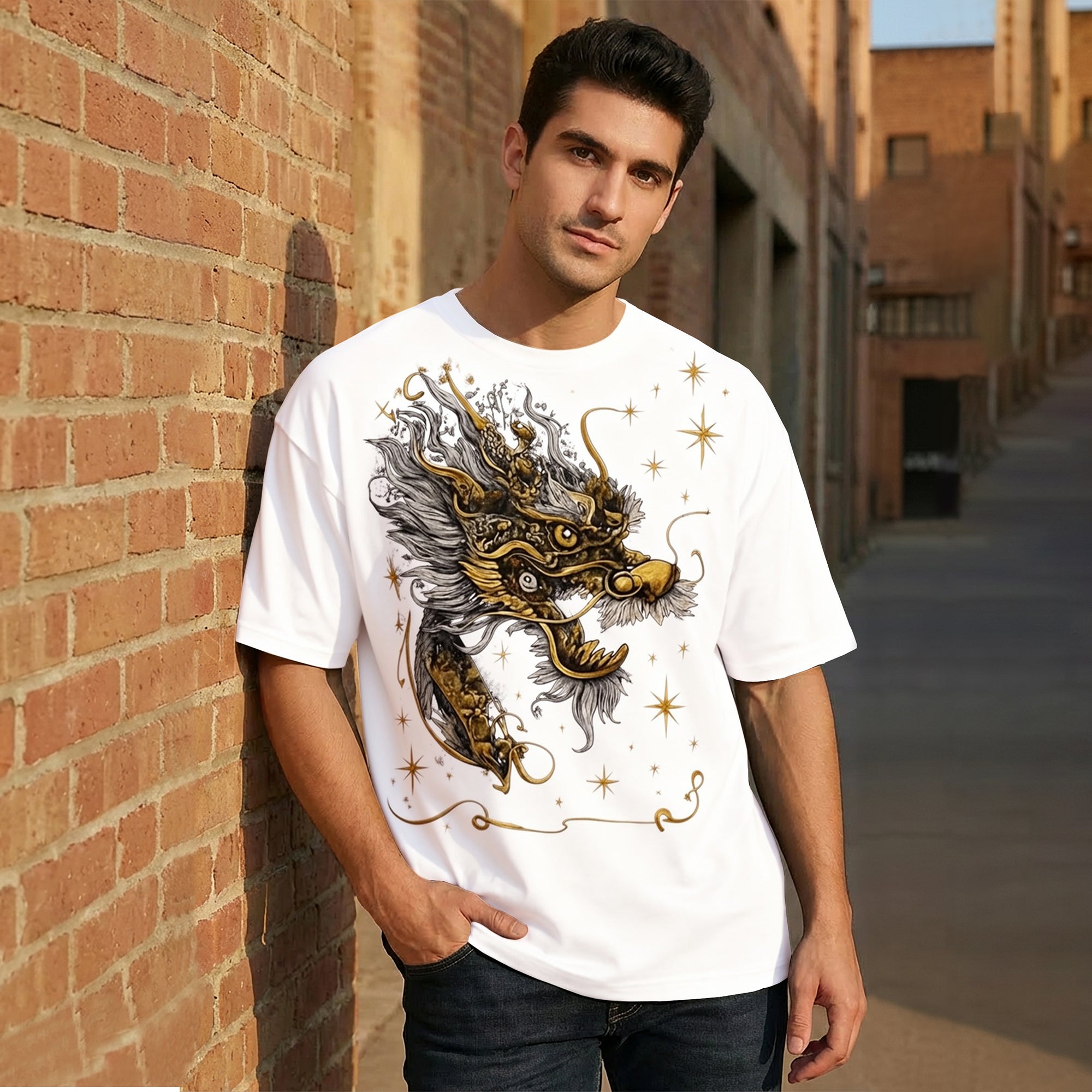 Japanese Dragon Printed Oversized Black T-shirt