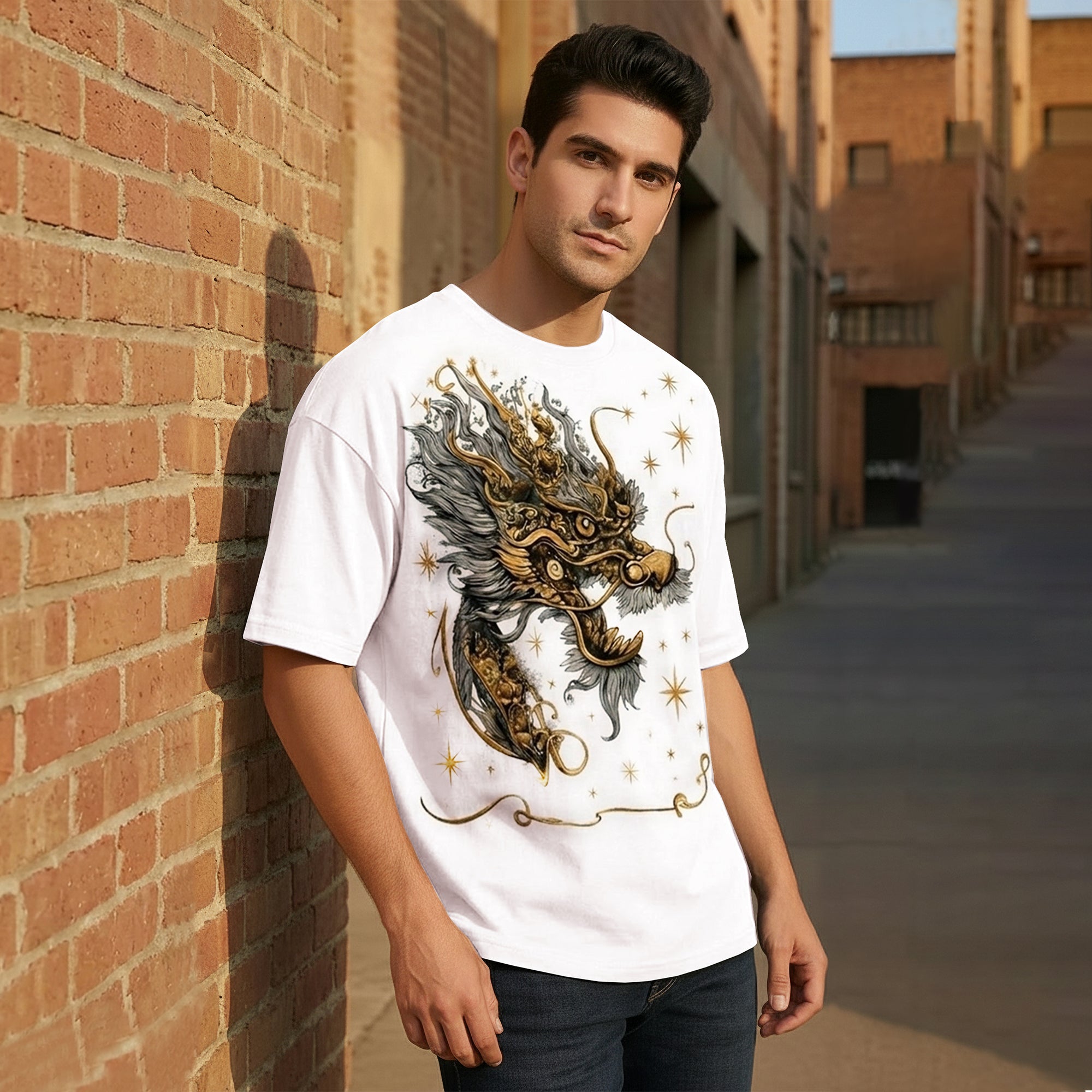 Japanese Dragon Printed Oversized White Tshirt