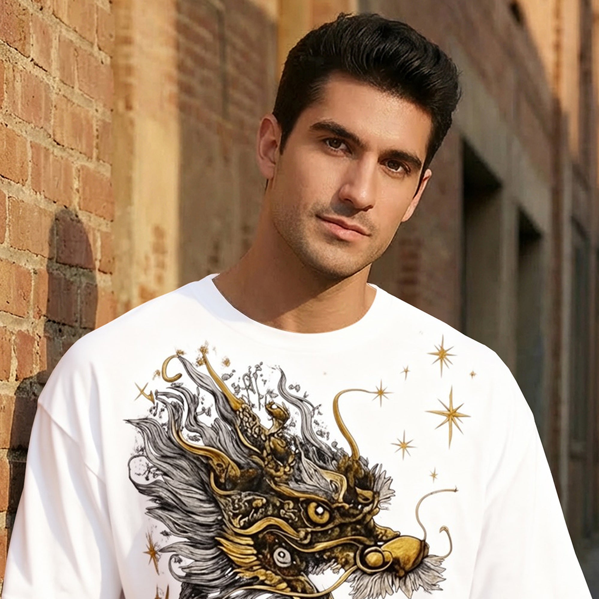 Japanese Dragon Printed Oversized White Tshirt