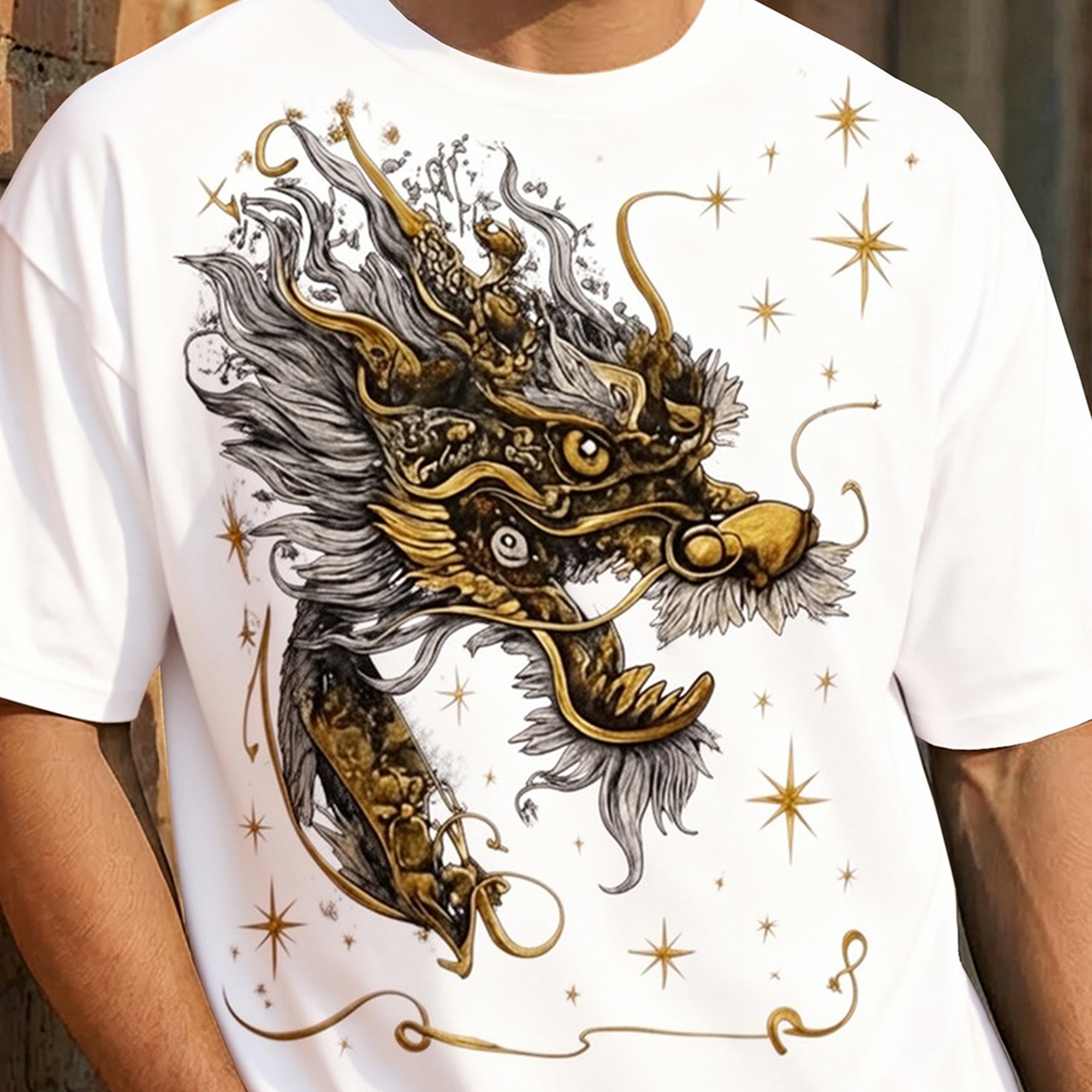 Japanese Dragon Printed Oversized White Tshirt