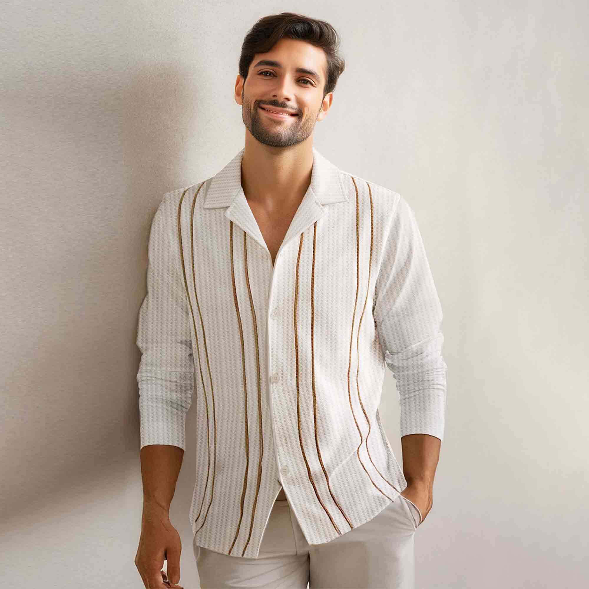 Mens Textured Pattren Full Sleeve White Shirt