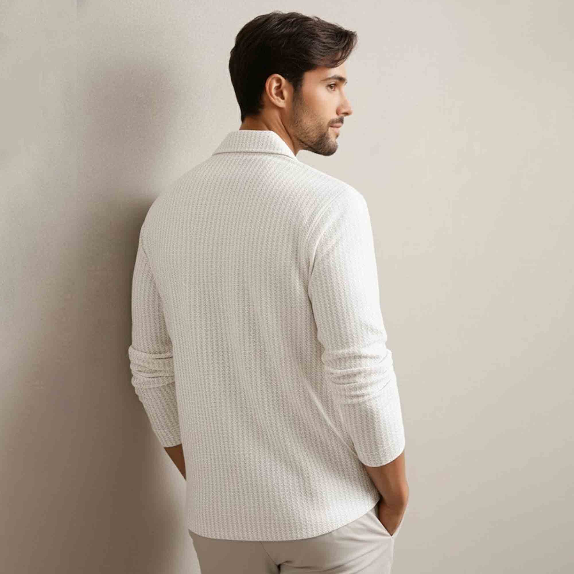 Mens Textured Pattren Full Sleeve White Shirt