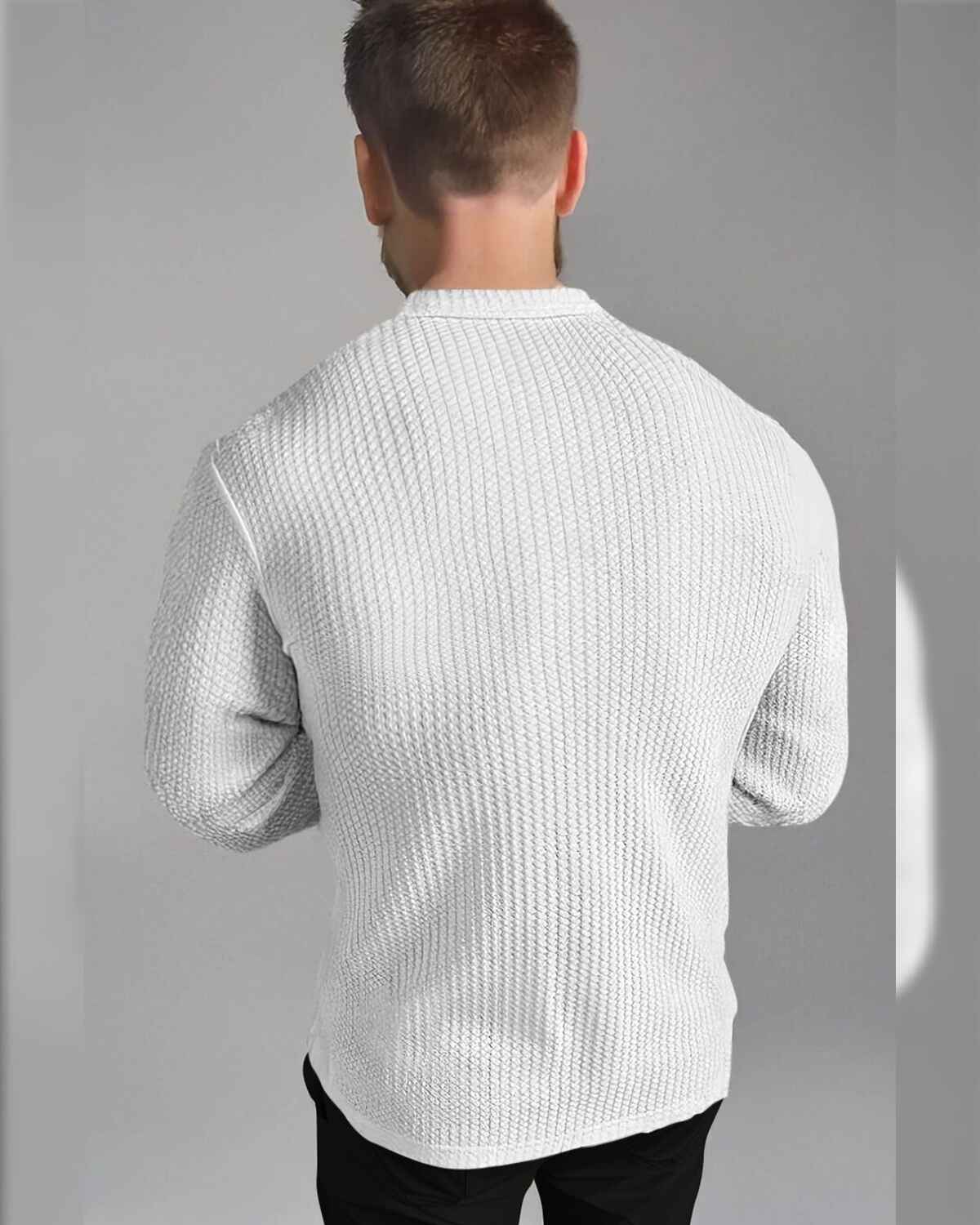 Men Full Sleeve Solid White Color Waffle Textured Shirt