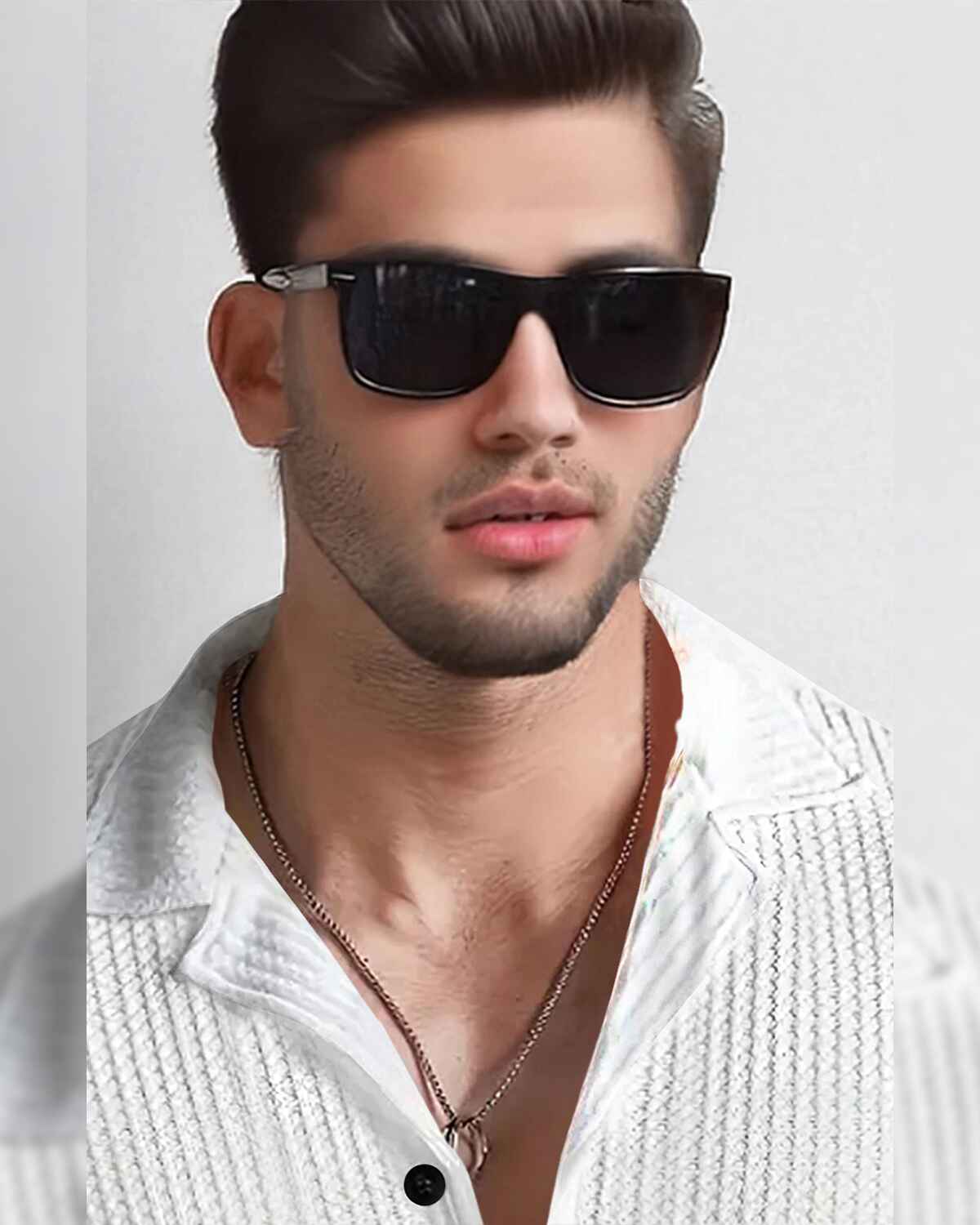 Men Full Sleeve Solid White Color Waffle Textured Shirt